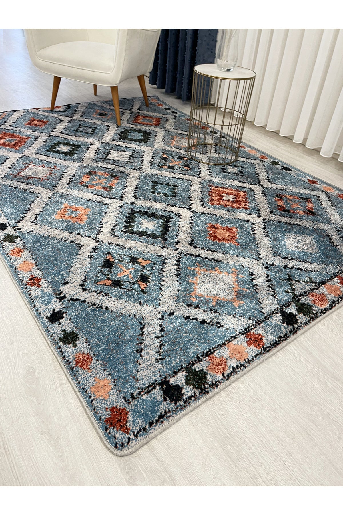Kilim Motifli Bohem Kaymaz Taban Yolluk Halı