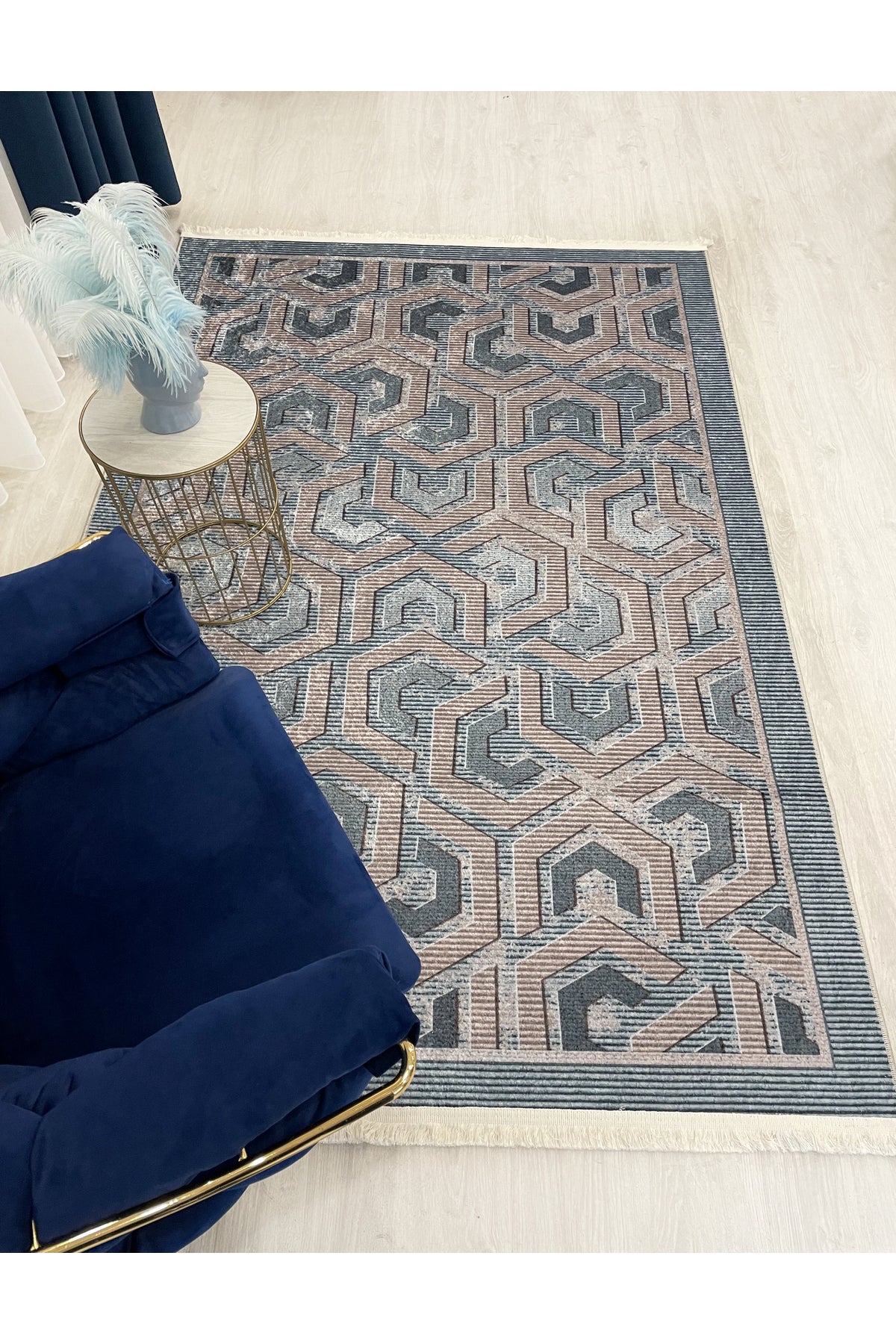 Brown Gray Embossed Look Latex Leather Base Rug