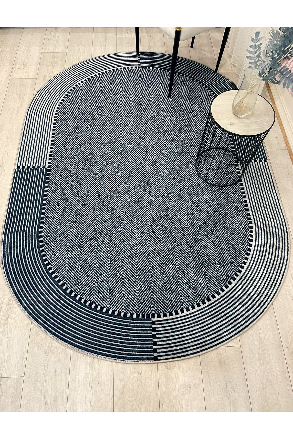 GRİ-LACİVERT Jüt Sisal Görünüm Kaymaz Taban Halı