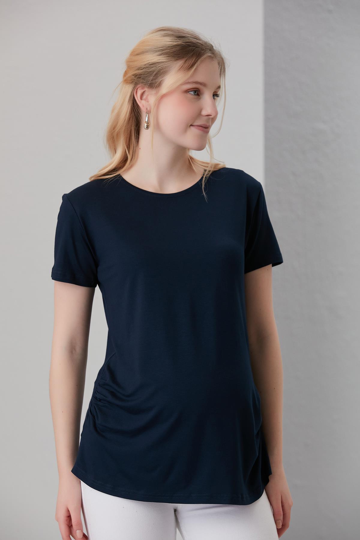 0788-viskon Körüklü Düz Hamile Kısa Kol T-shirt