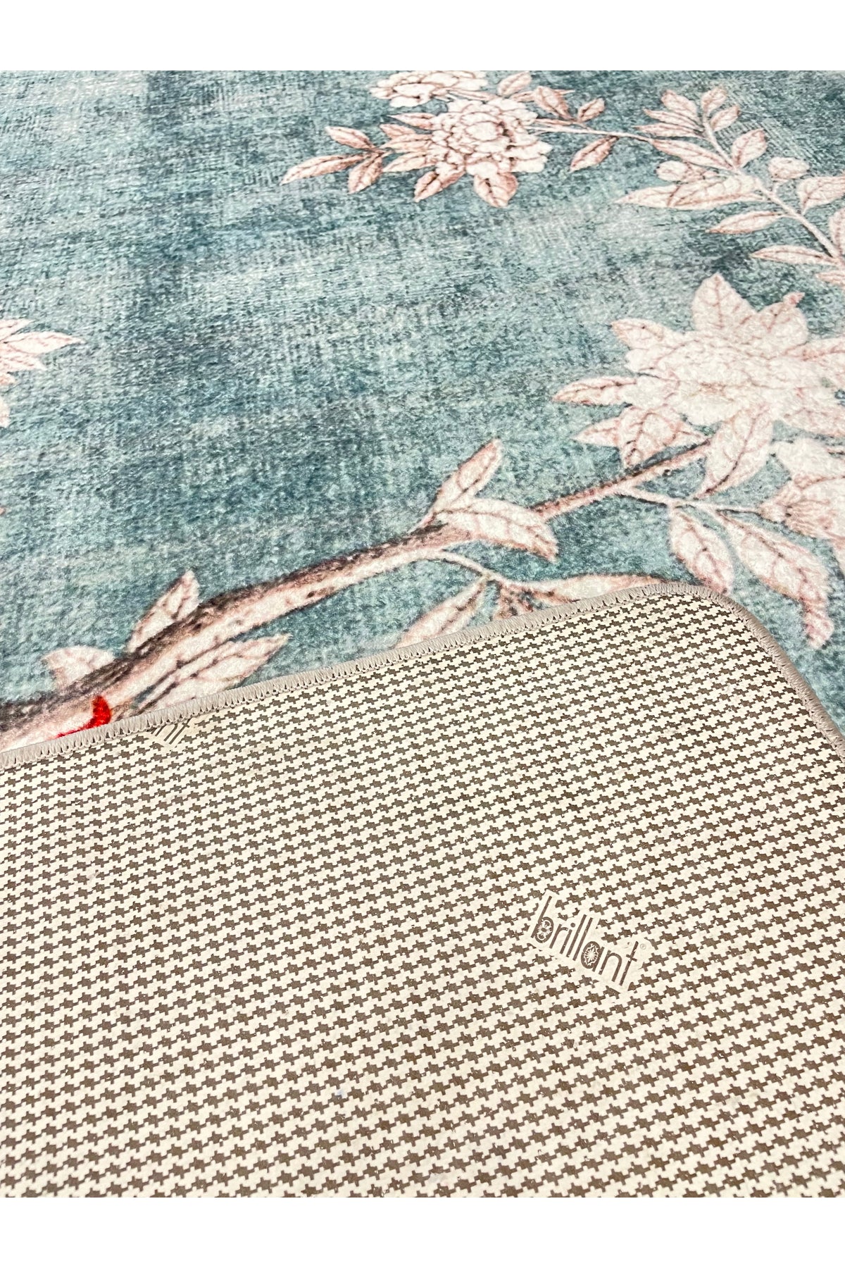 Soft Mavi Kuş Desenli Lateks Taban Oval Halı