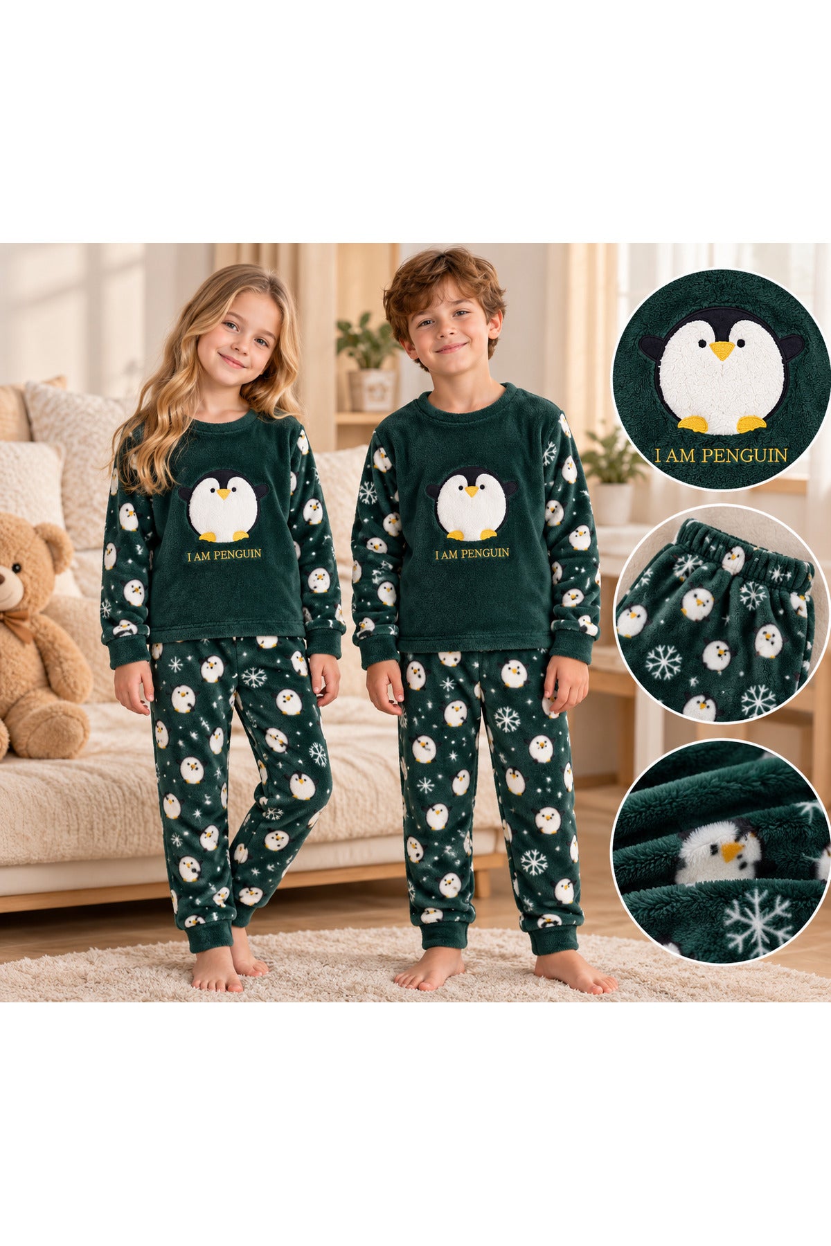 Kız ve erkek çocuk polar kışlık uzun kollu pijama takımı