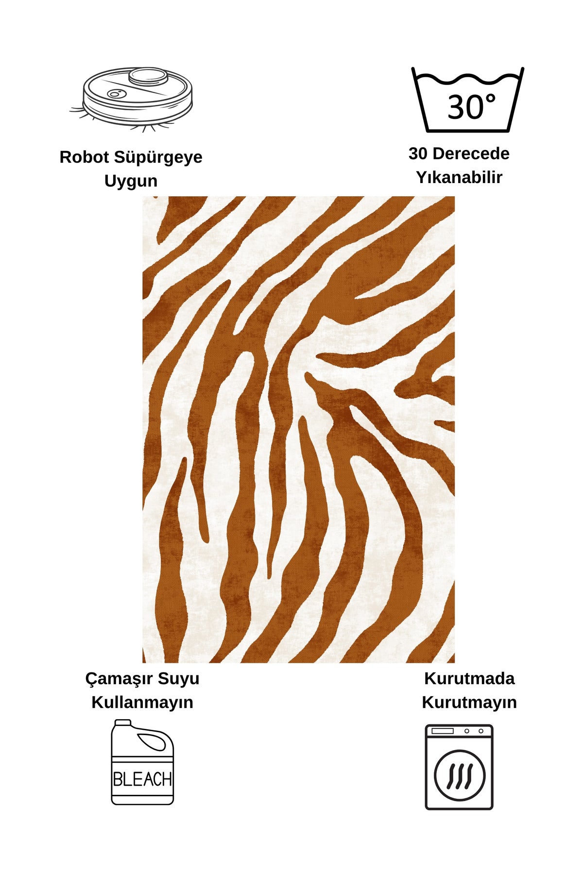 Zebra Desen Turuncu Renk Lateks Taban Salon Antre Halı