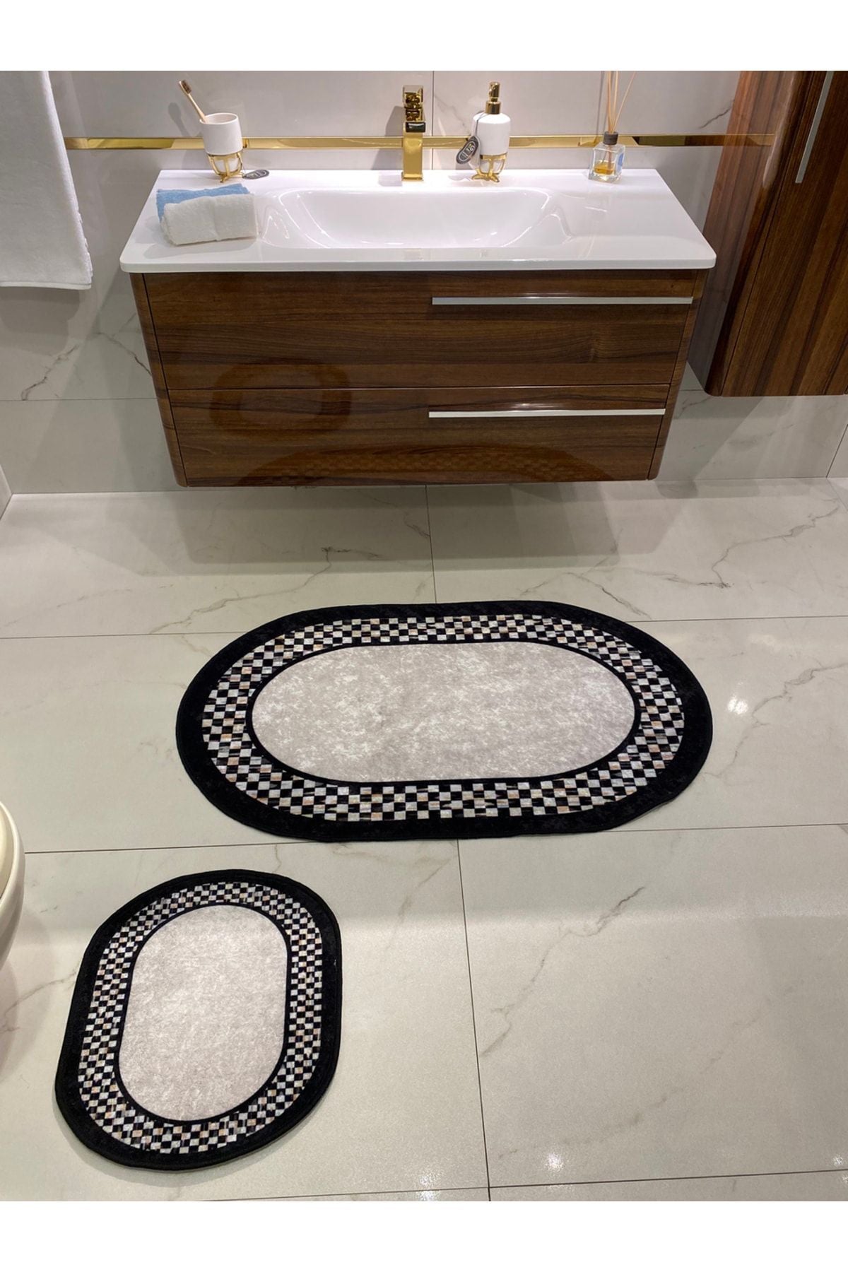 Lateks Taban Saçaksız (70X110 - 70X50) Ikili Banyo Paspas Takımı