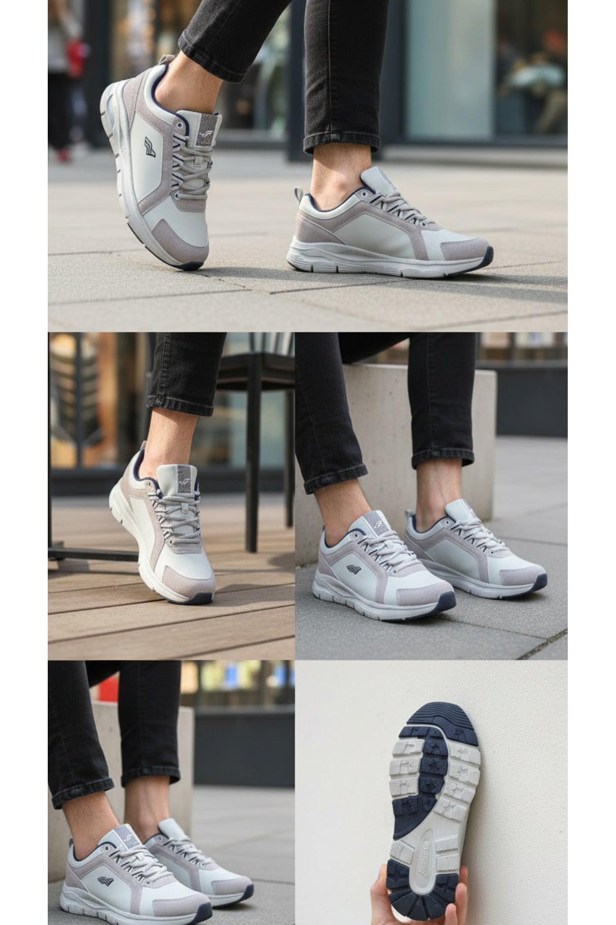 Erkek Beyaz Vizon Kalın Taban Spor Ayakkabı Rahat, Hafif, Darbe Emici Günlük Sneaker
