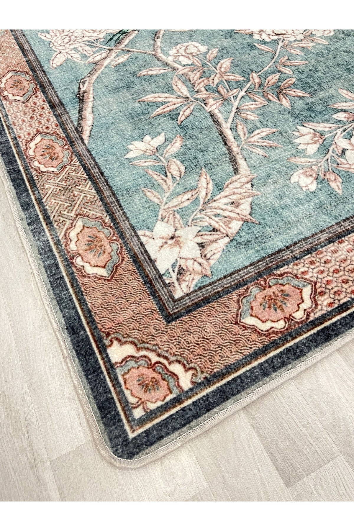 Soft Mavi Kuş Desenli Lateks Taban Oval Halı