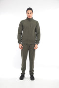 Men's Khaki Waffle Stand Collar Sweat Suit with Pocket Details
