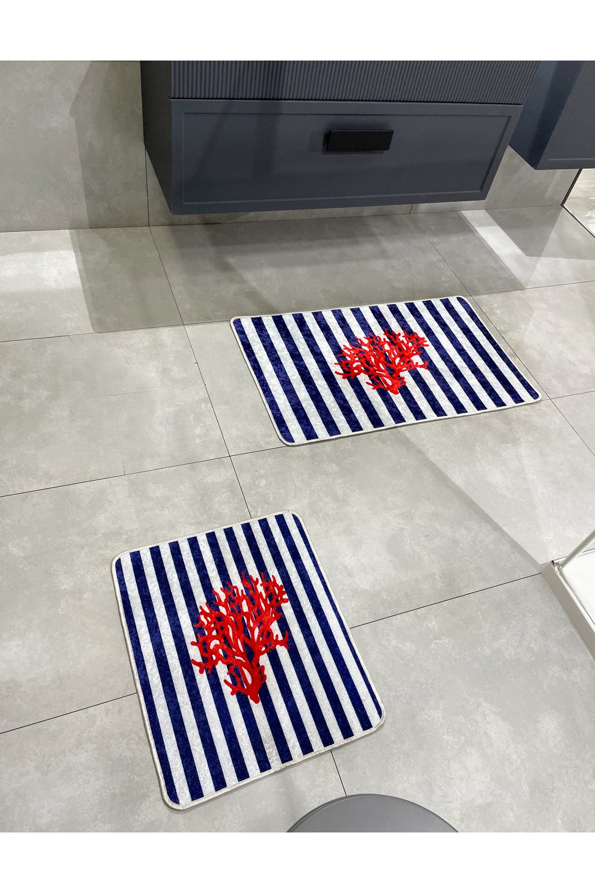 Mercan 2'li Lateks Taban Banyo Paspas Takımı (60X100 - 60X50) LACİVERT