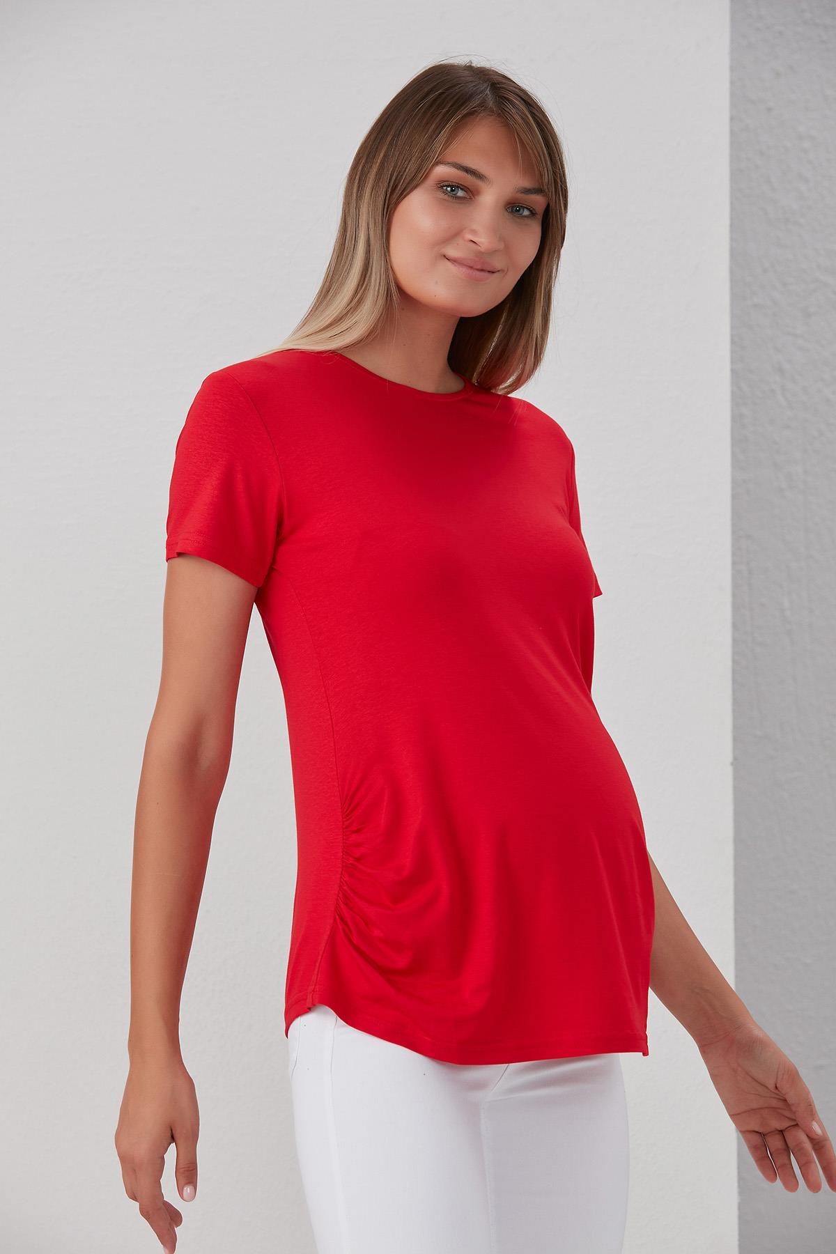 0788-viskon Körüklü Düz Hamile Kısa Kol T-shirt