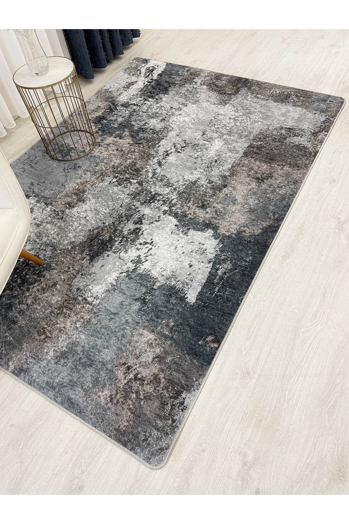 GRİ-LACİVERT Abstract Desenli Kaymaz Taban Yolluk Halı