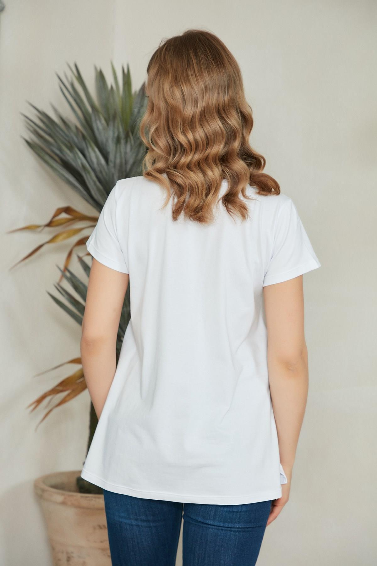 Işşil O7158-Yan Düğmeli Emzirme Detay Hamile T-Shirt