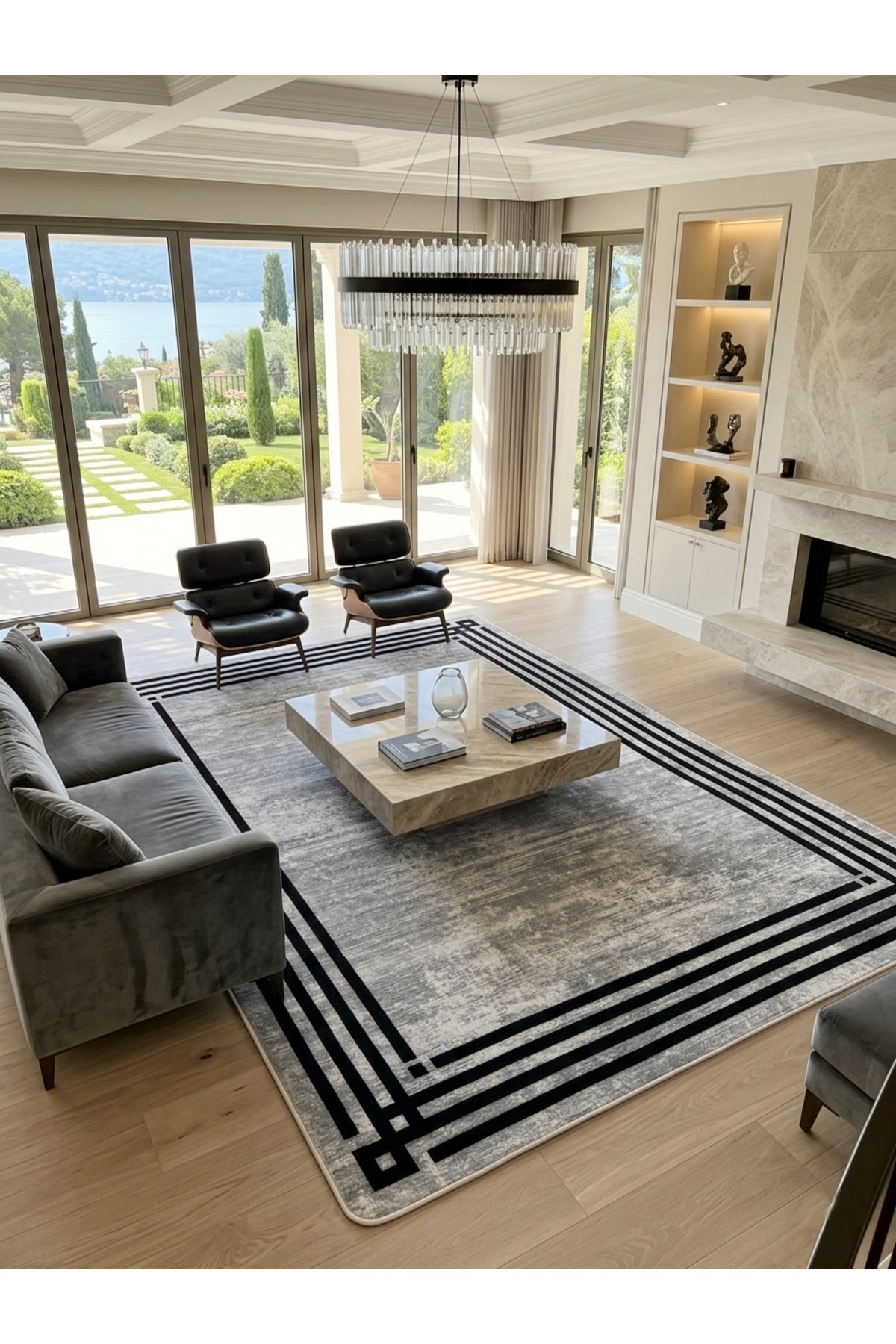 Çerçeveli Gri Renk Lateks Taban Salon Halısı
