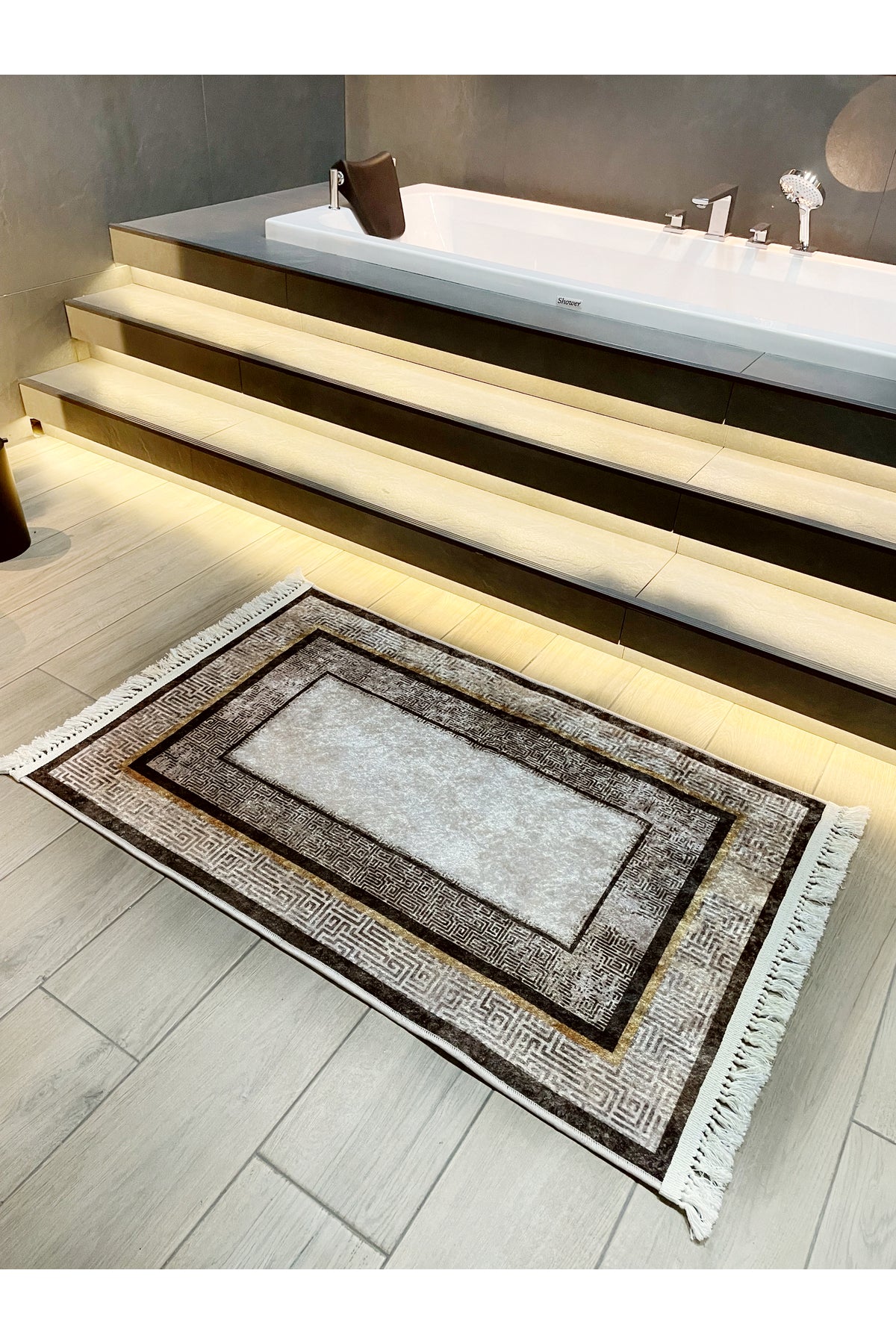80X120 Ölçü Eskitme Görünümlü Kaymaz Taban Kahverengi Banyo Paspası