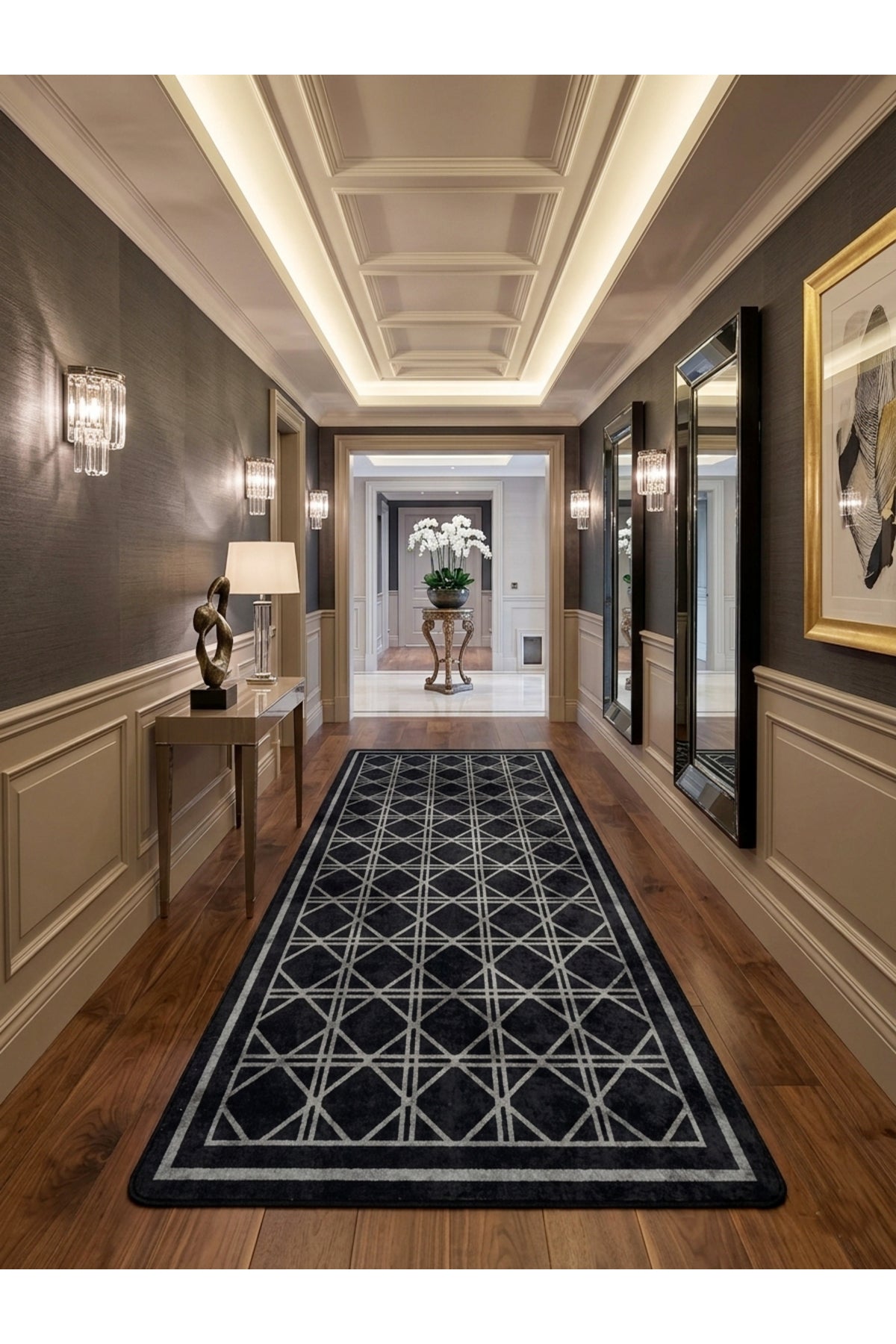 Geometrik Desen Lateks Taban Salon ve Yolluk Antre Halı