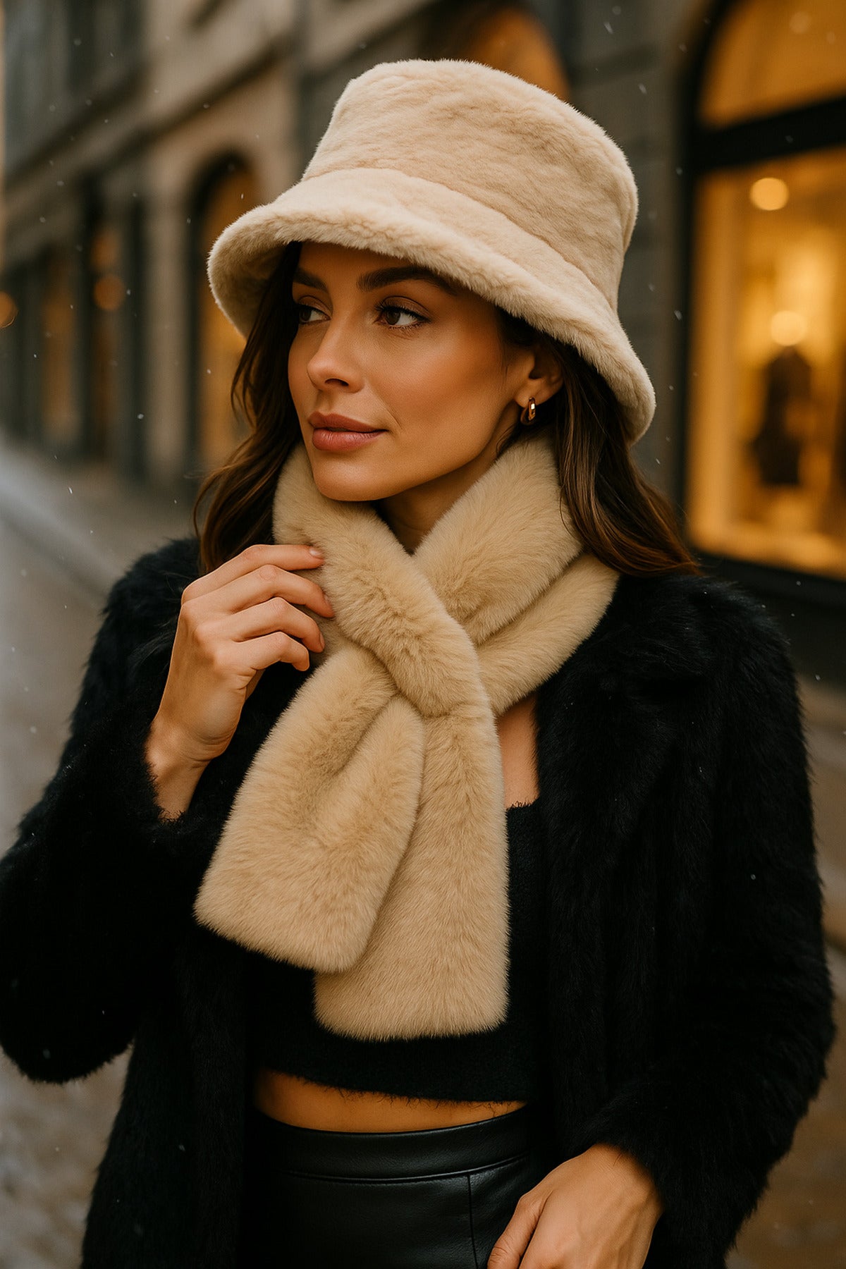 İthal Beyaz Peluş Eldiven Kulaklık Set