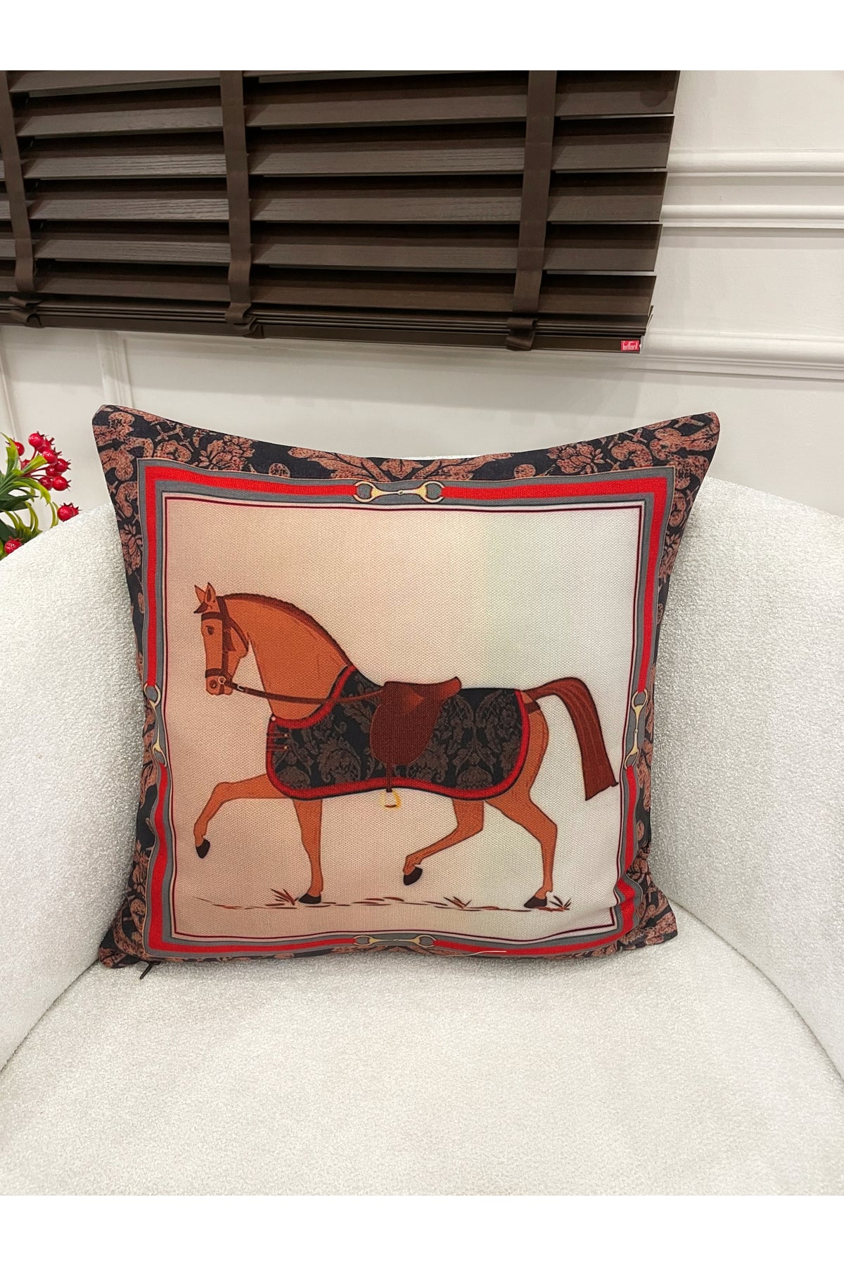 Horse At Desen Dokuma Kumaş Kırlent 45x45