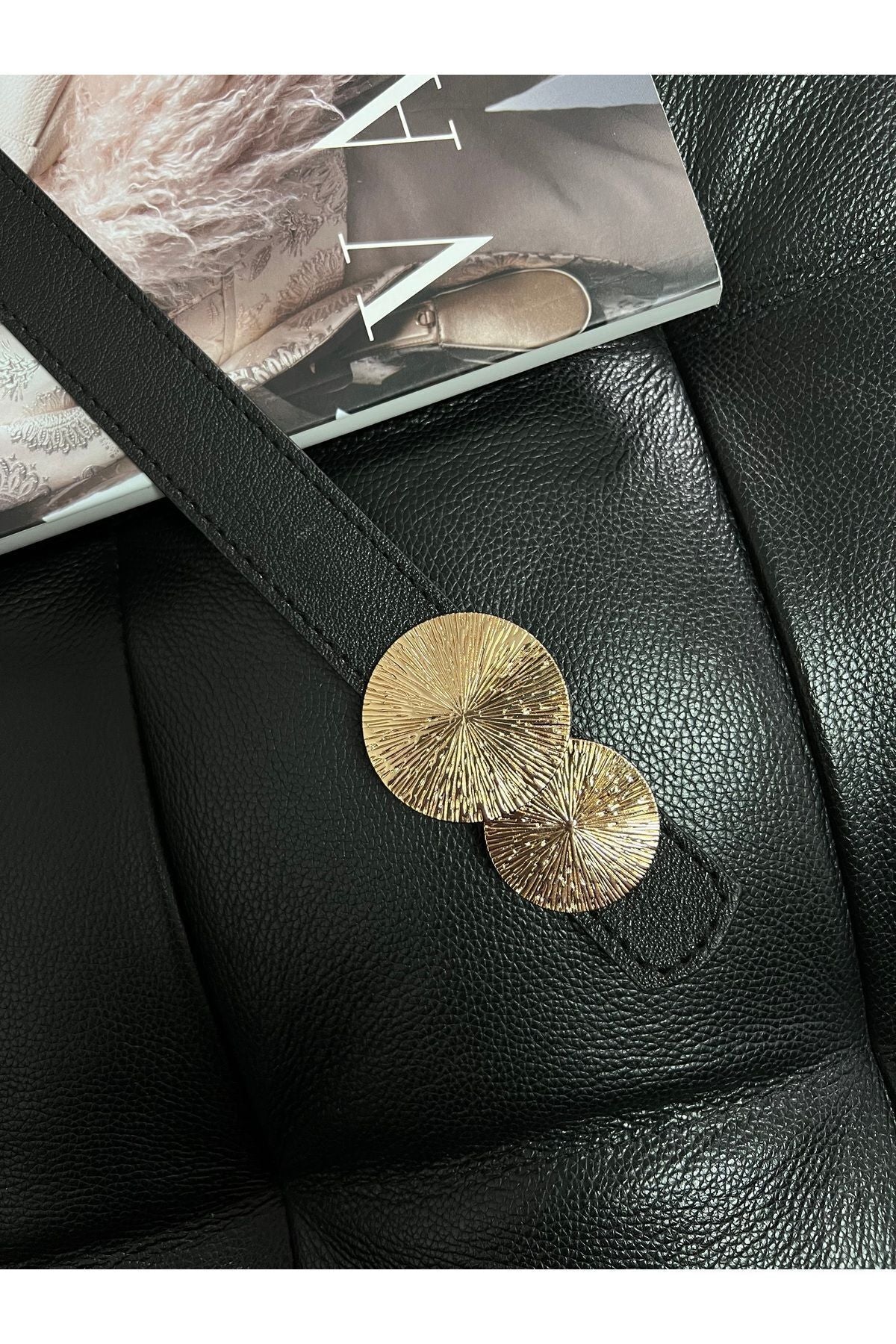 Yuvarlak Gold Toka Kadın Kemeri, Pantolon Kemeri, Ceket Kemeri, Elbise Kemeri, Gömlek Kemeri