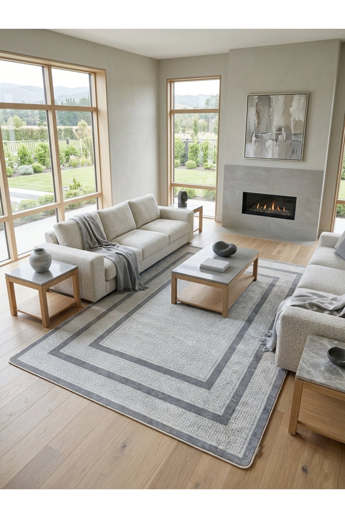 Hasır Jüt Sisal Görünümlü Bordürlü Modern Salon Yolluk Antre Halı