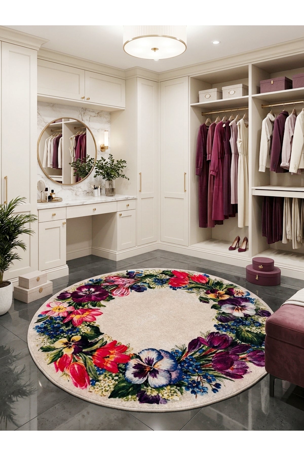 Floral Çiçek Desenli Lateks Taban Antre Mutfak Halısı