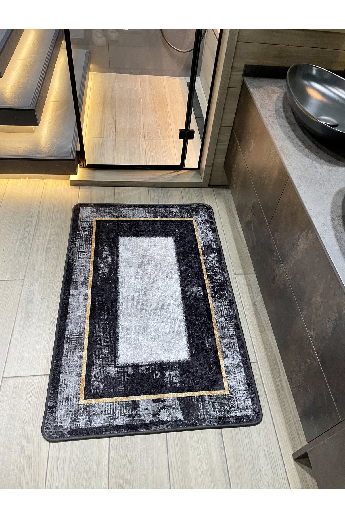 80X120 Ölçü Eskitme Görünümlü Kaymaz Taban Kahverengi Banyo Paspası