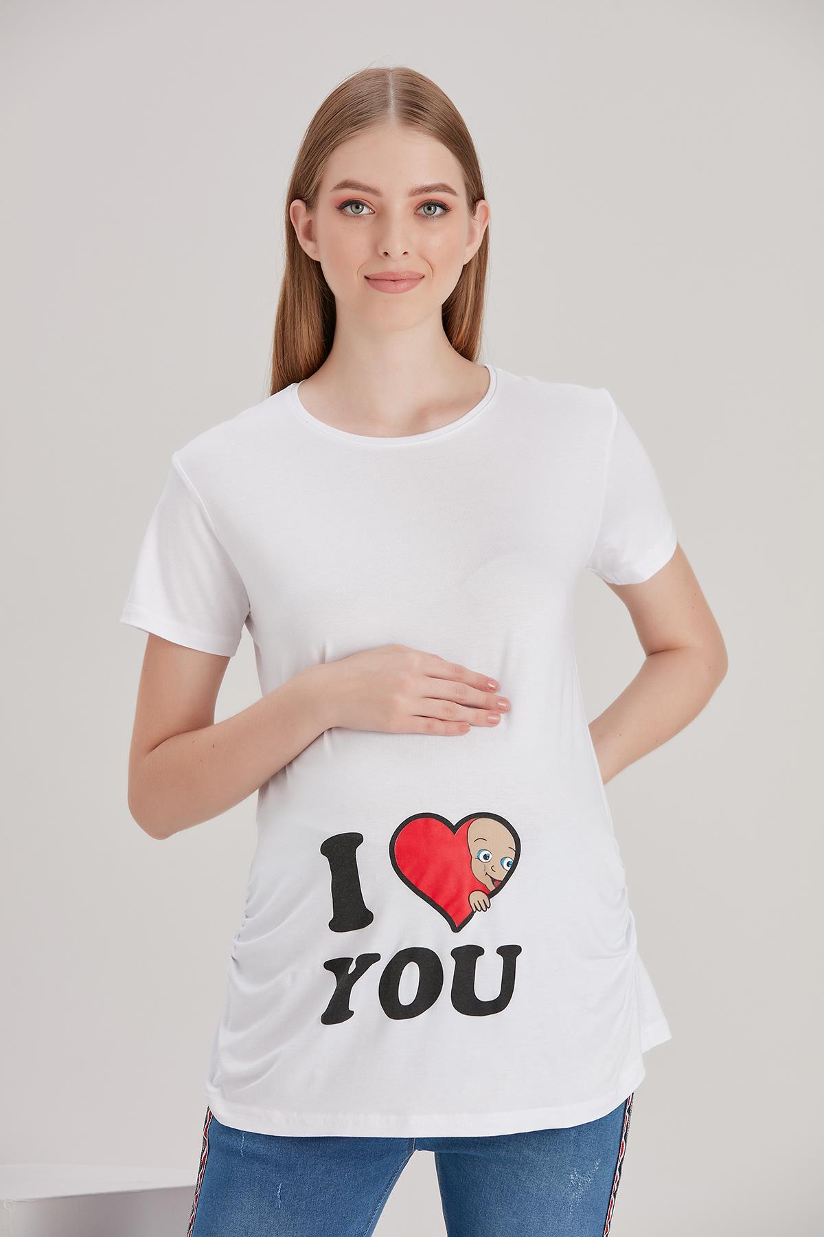 4490-kalpten Bakan Bebek Kısa Kol Viskon Hamile T-shirt