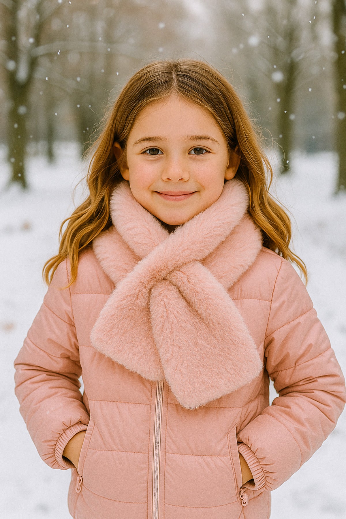 Kız Çocuk Pembe Peluş Kaşkol Boyunluk Atkı Byn001