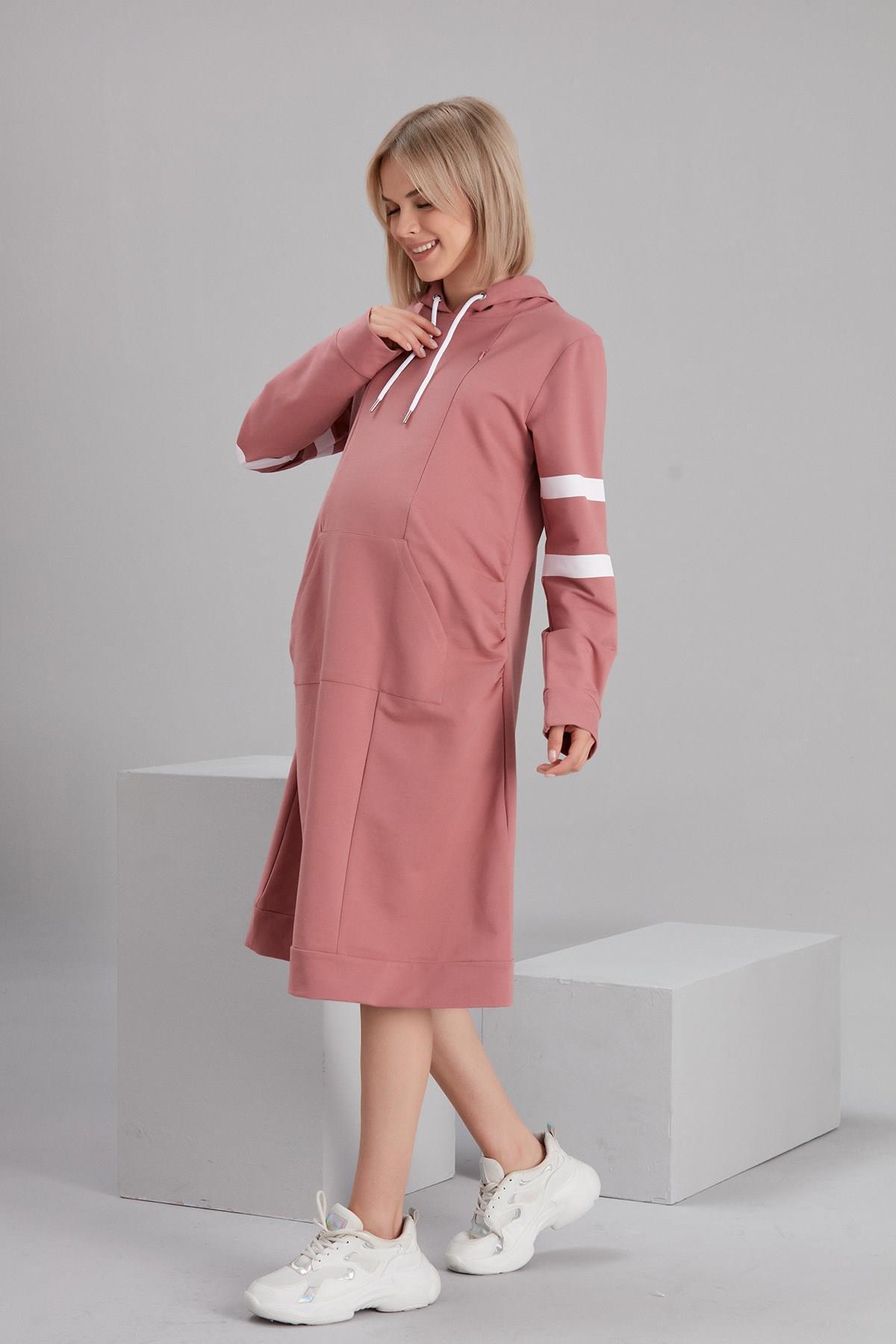 O7213-bant Çizgi Kol Emzirmeli Hamile Sweatshirt-tunik