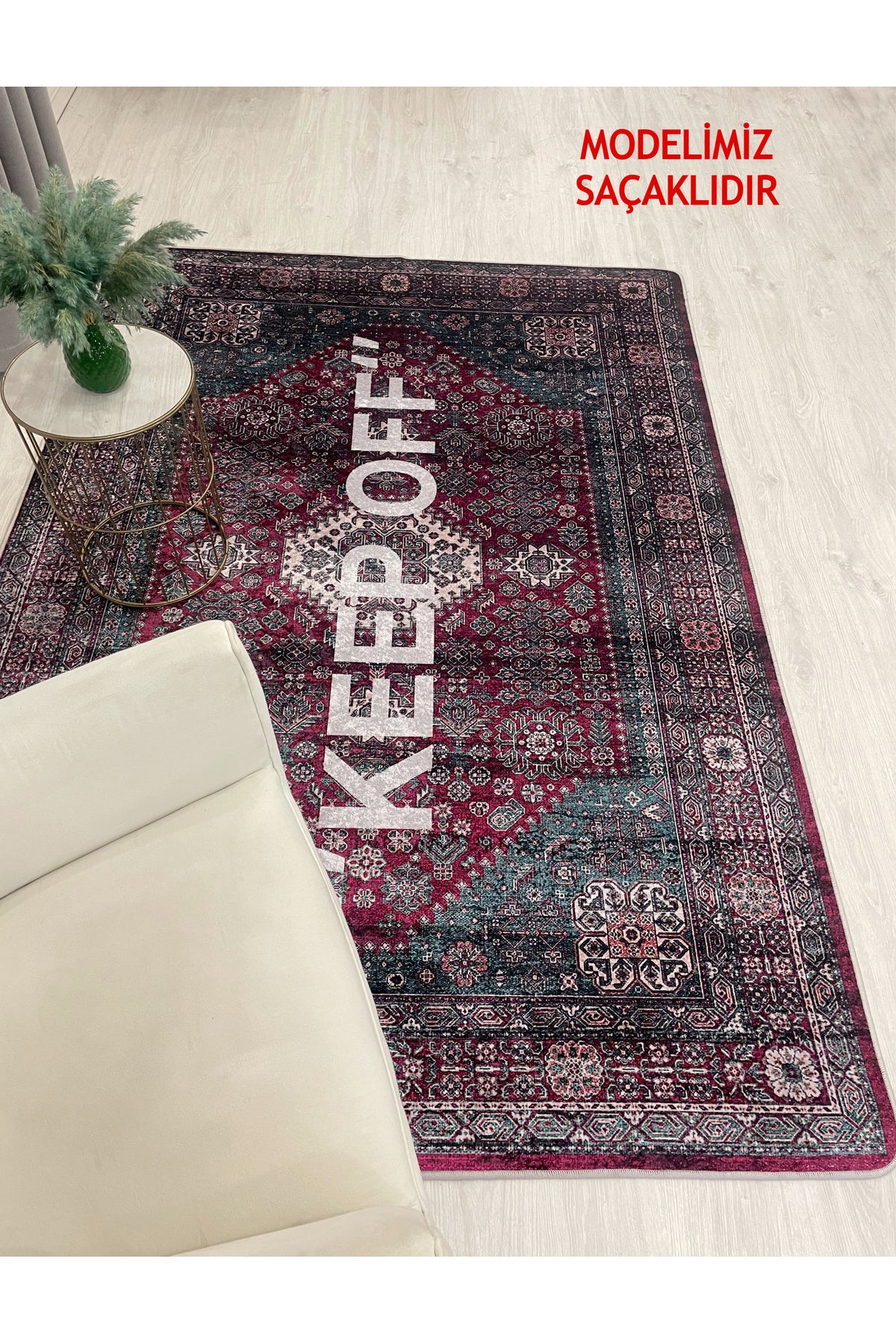 Pembe Renk Keep Off Saçaklı Lateks Taban Halı