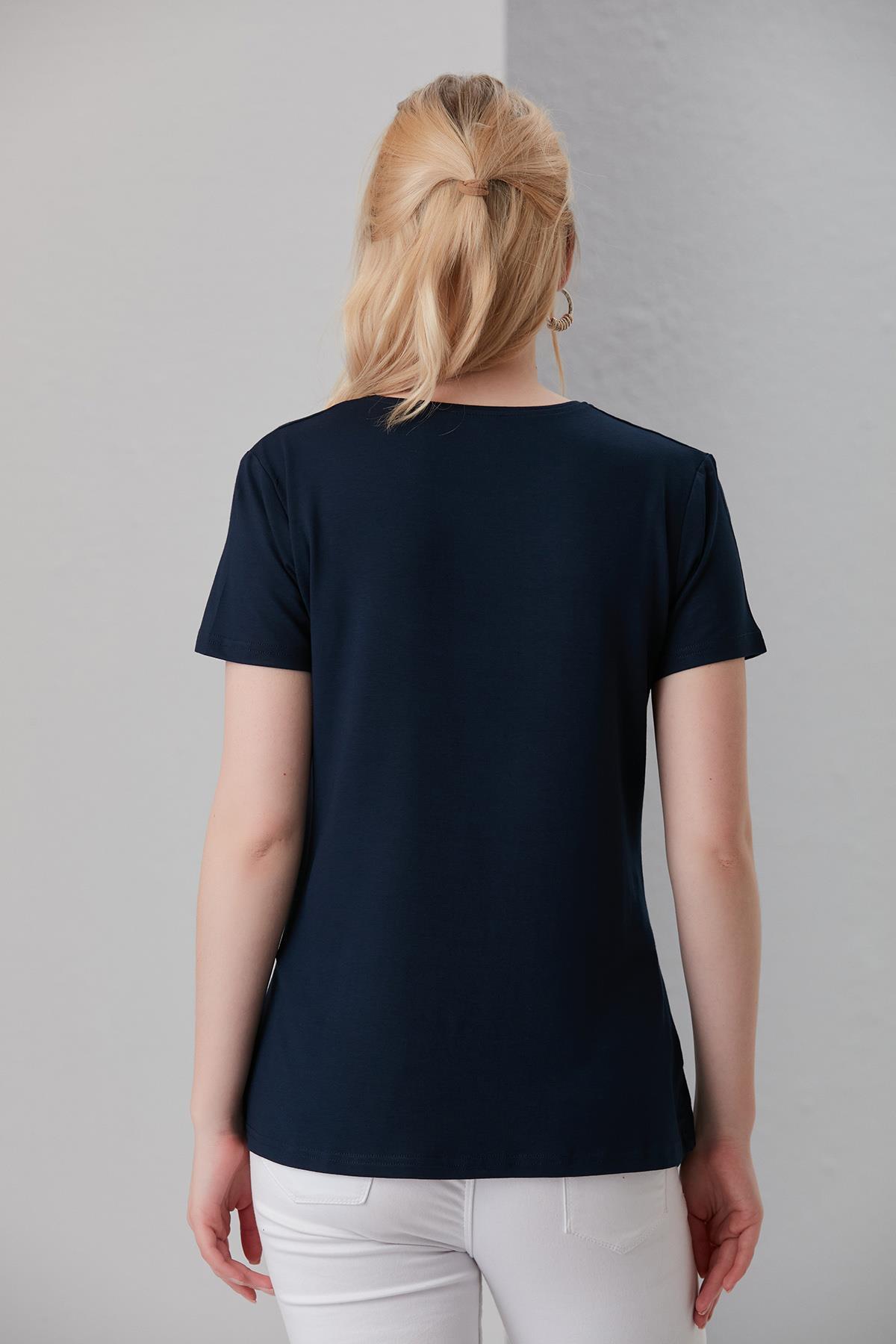 0788-viskon Körüklü Düz Hamile Kısa Kol T-shirt