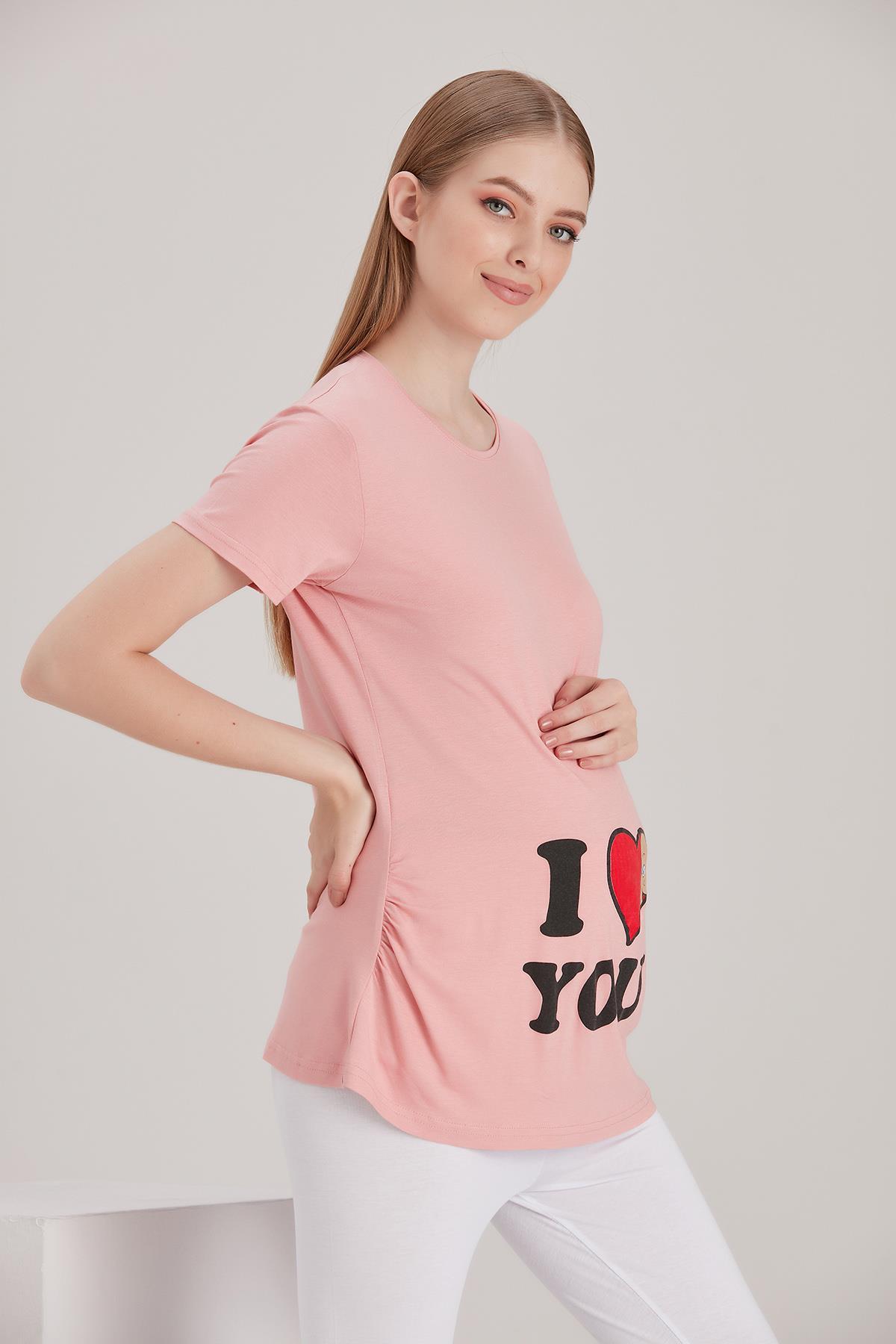 4490-kalpten Bakan Bebek Kısa Kol Viskon Hamile T-shirt