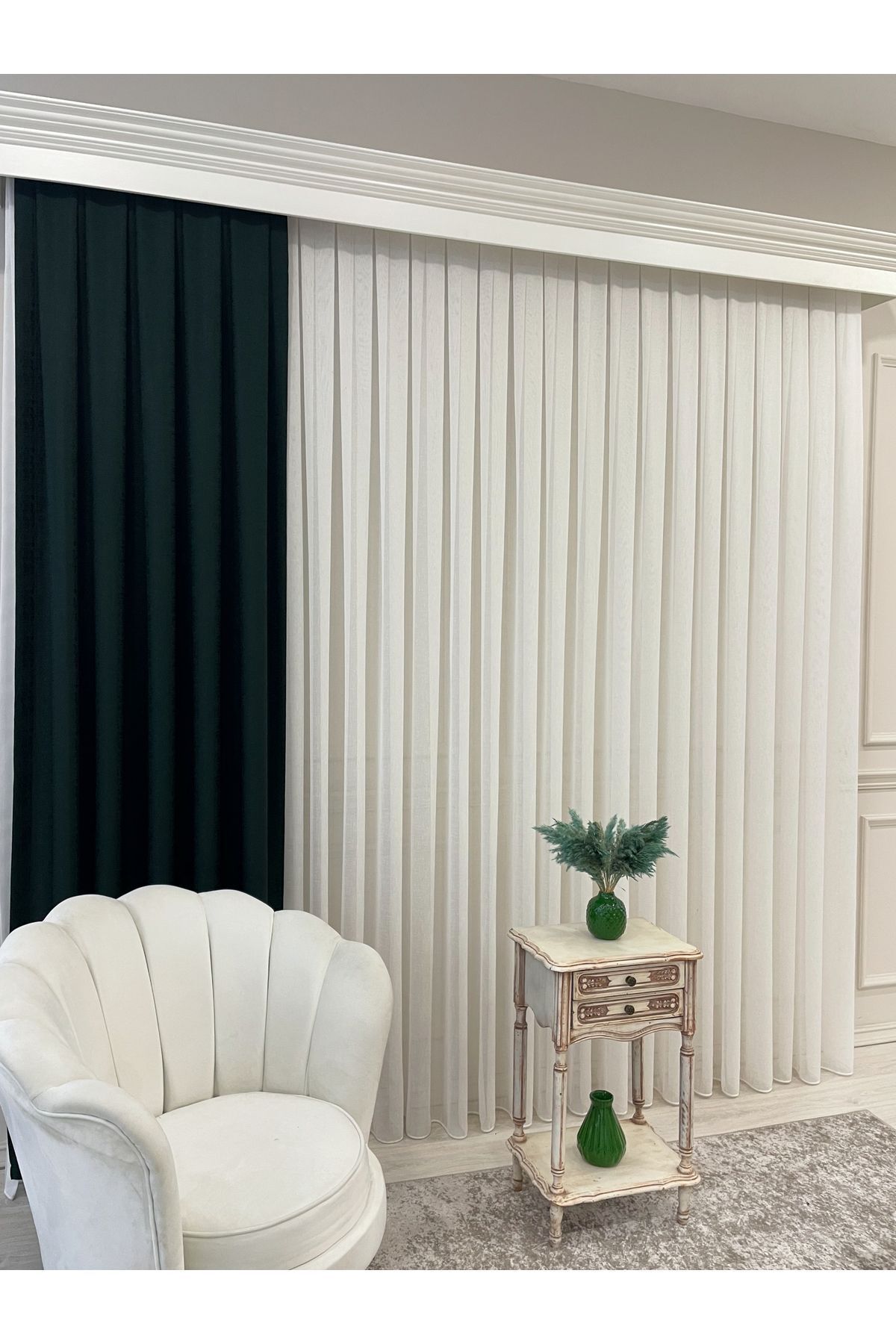Ecru-Colored Linen-Look 1/3 Full-Pleat Sheer Curtain