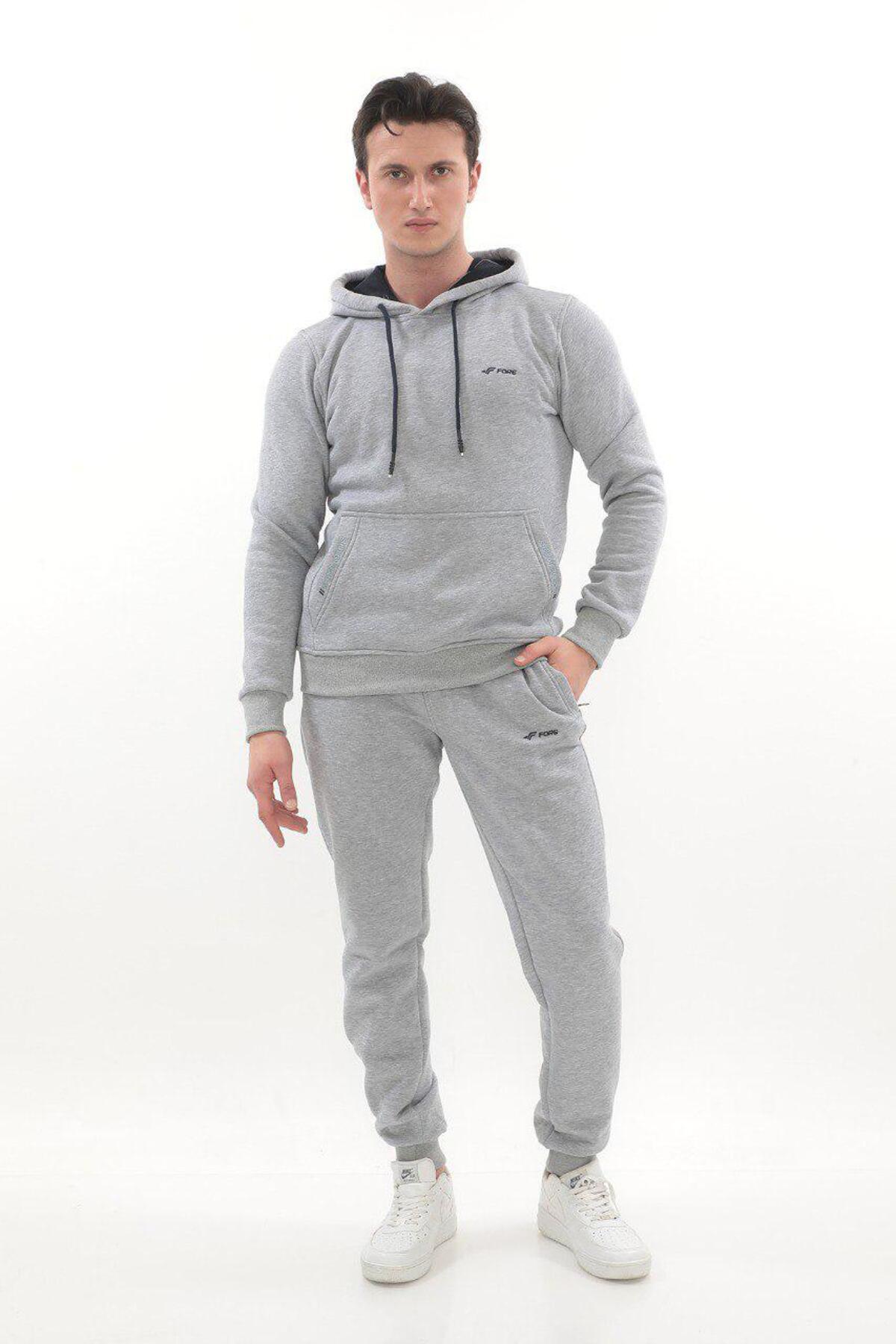 Kanguru Cepli Kapüşonlu 3 Iplik Kışlık Sweat Takım