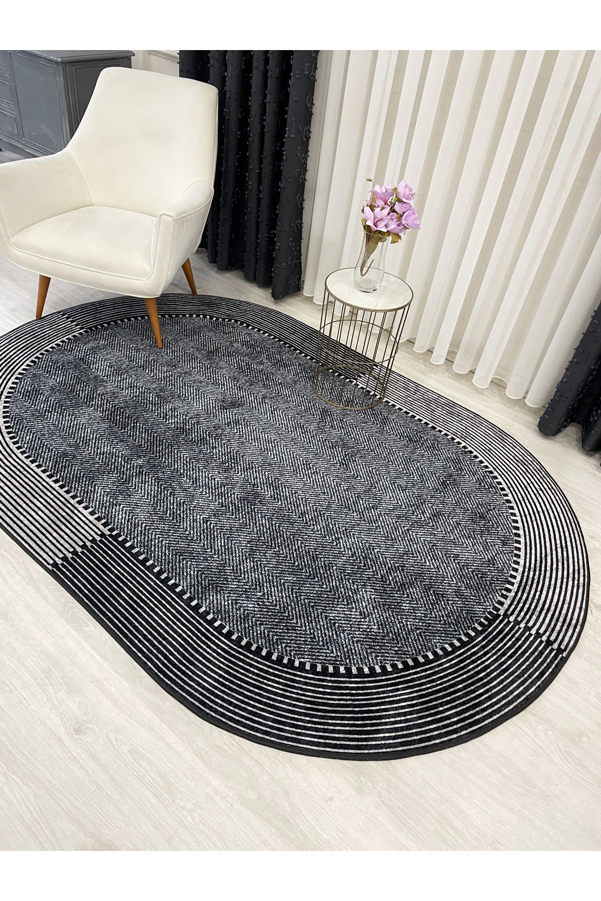 GRİ-LACİVERT Jüt Sisal Görünüm Kaymaz Taban Halı