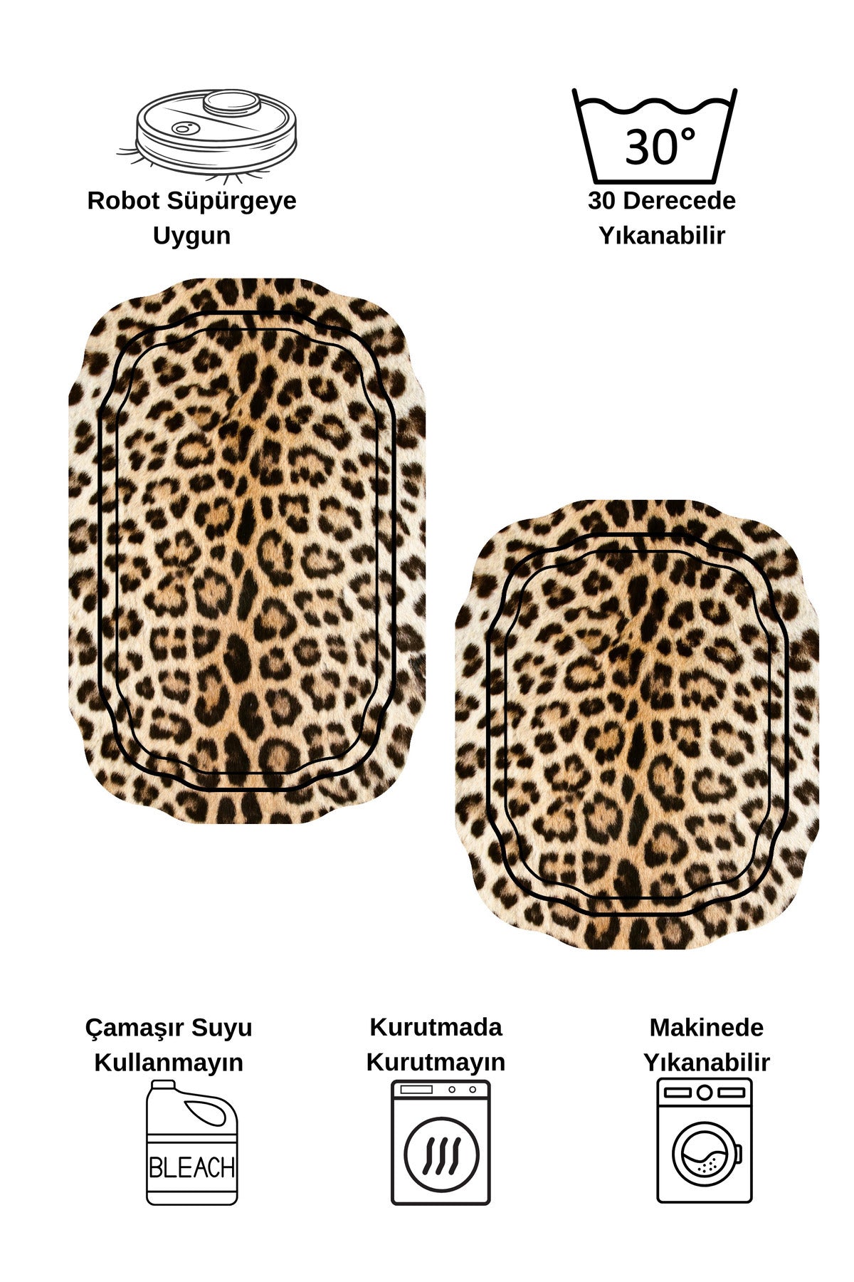 2'li Leopar Desen Lateks Taban Banyo Paspası (70x110-45x55)