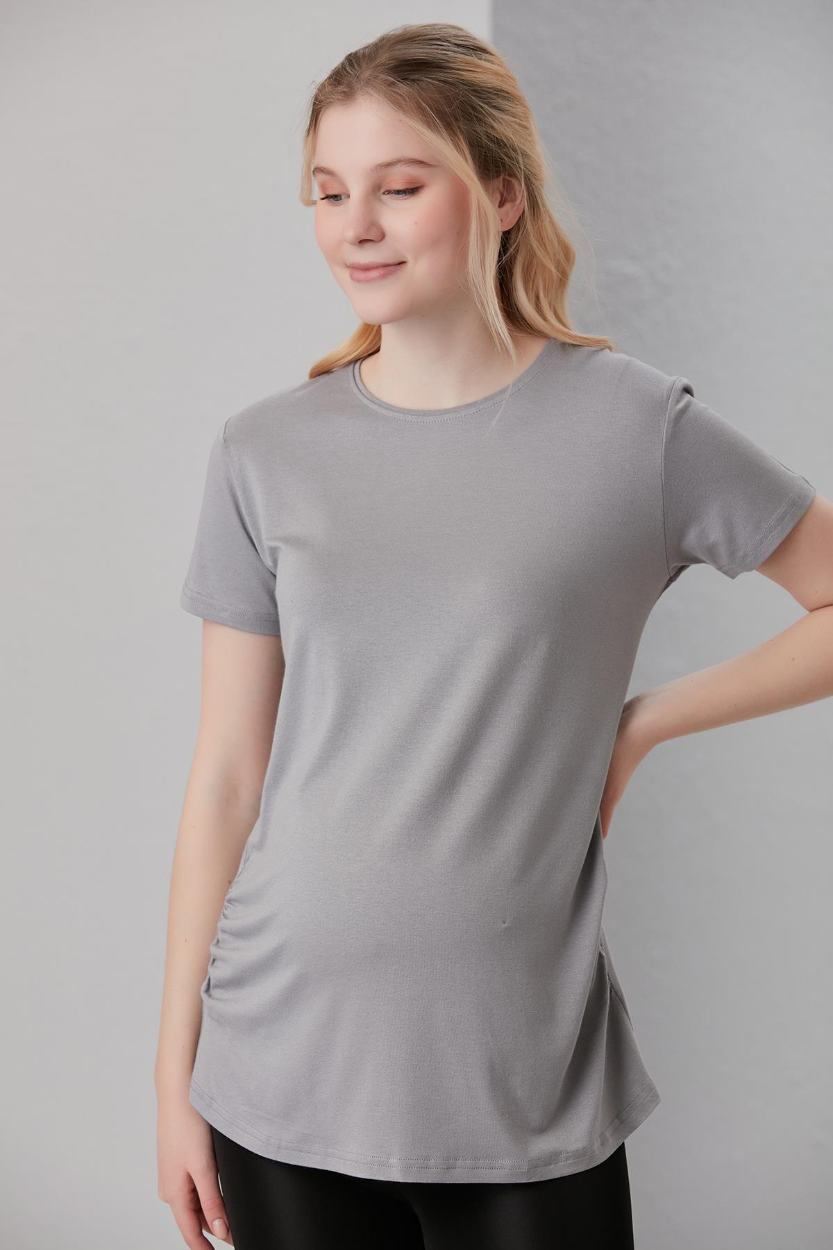 0788-viskon Körüklü Düz Hamile Kısa Kol T-shirt