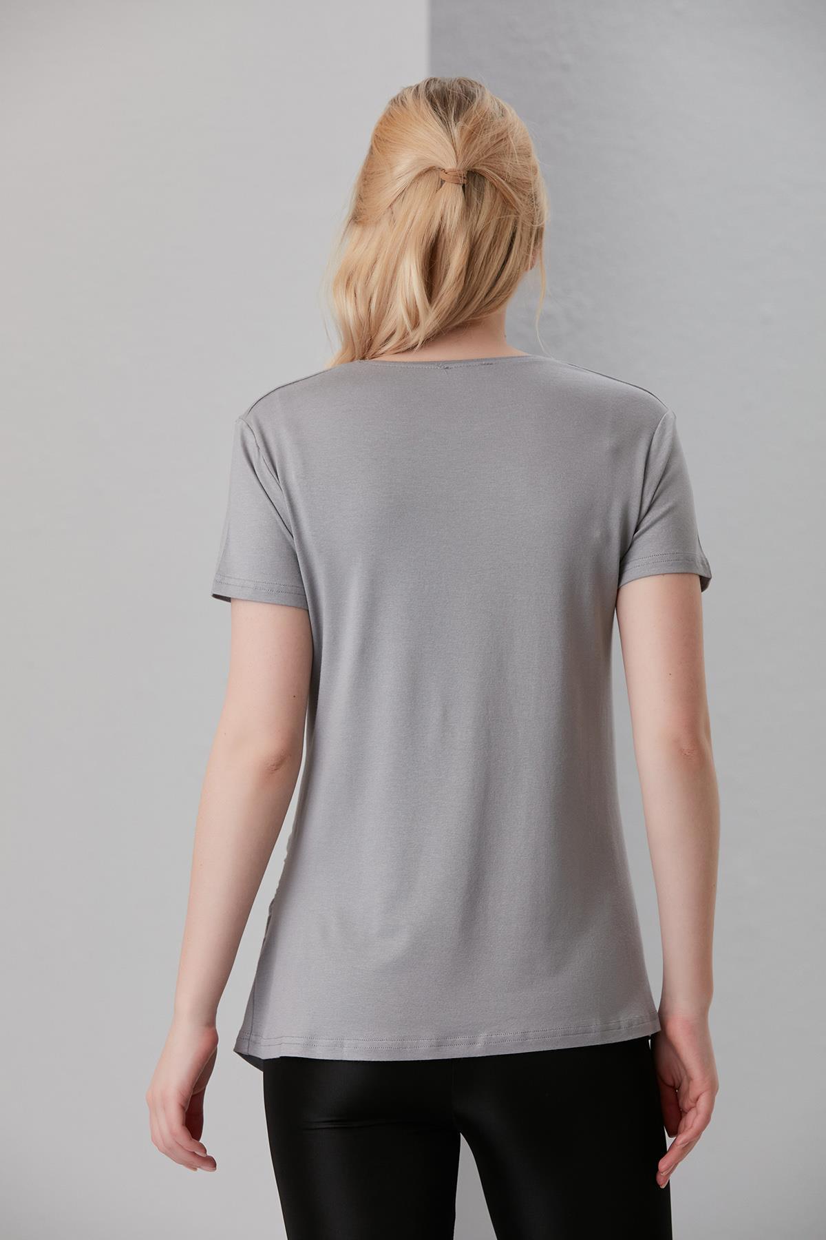 0788-viskon Körüklü Düz Hamile Kısa Kol T-shirt