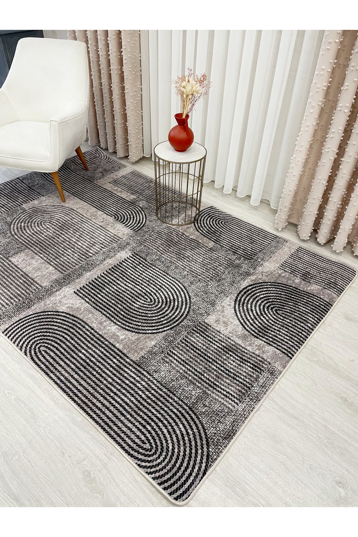 Gri Jüt Görünümlü Modern Halı