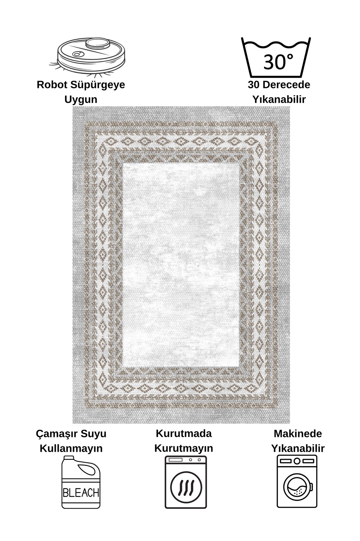 GRİ-KAHVE Jüt Sisal Görünümlü Lateks Taban Halı