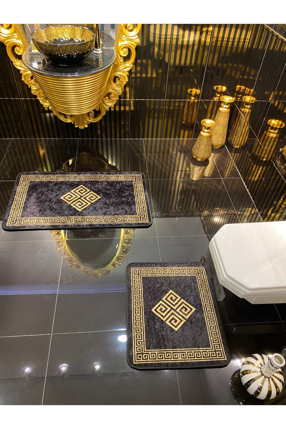 Losarina 2'li Lateks Taban Banyo Paspas Takımı (60X100 - 60X50) Gri