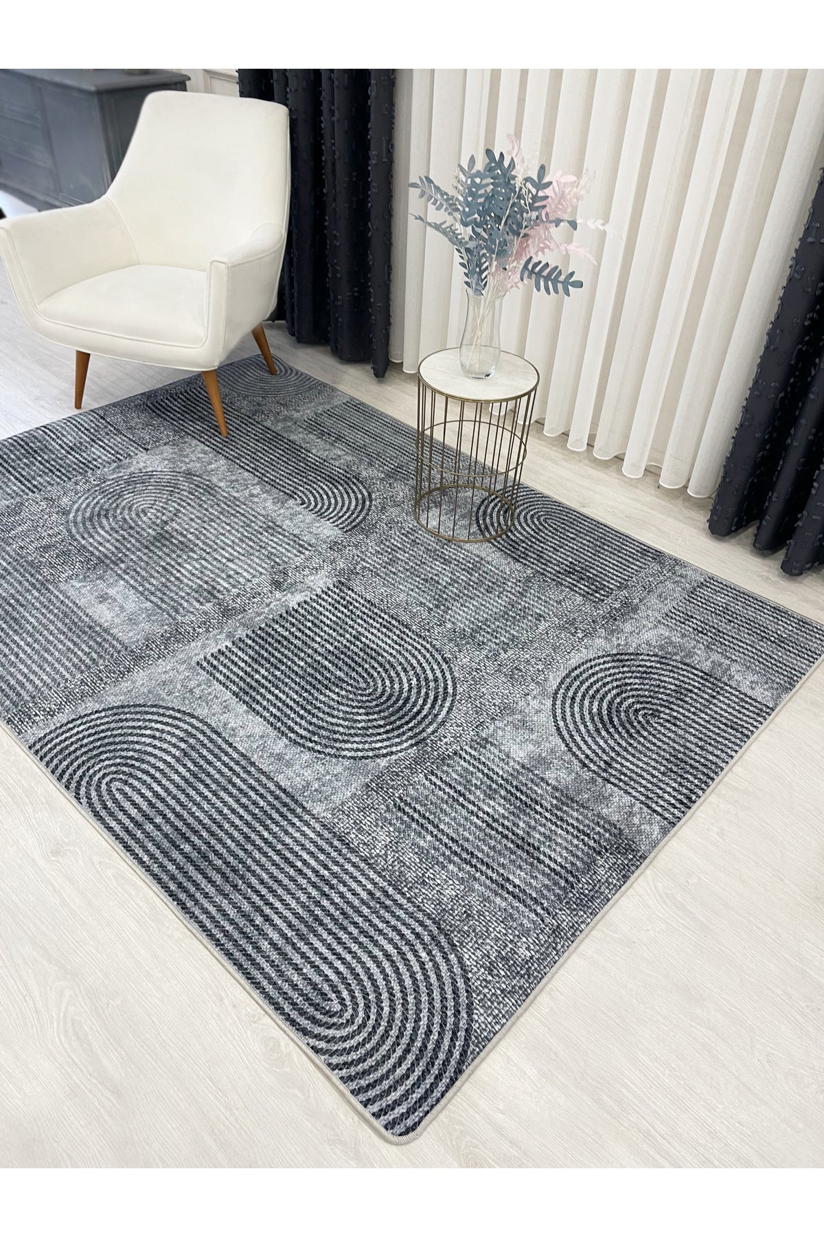 Gri Jüt Görünümlü Modern Halı