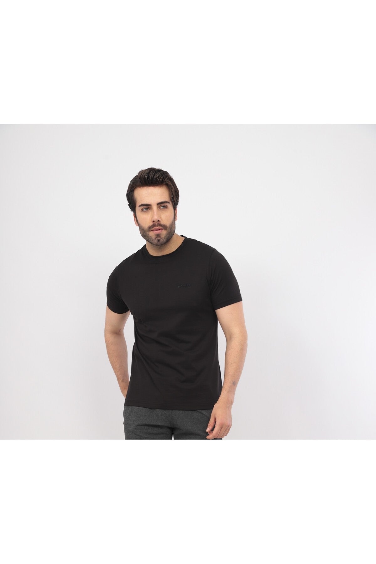 Erkek Siyah Bisiklet Yaka T-shirt
