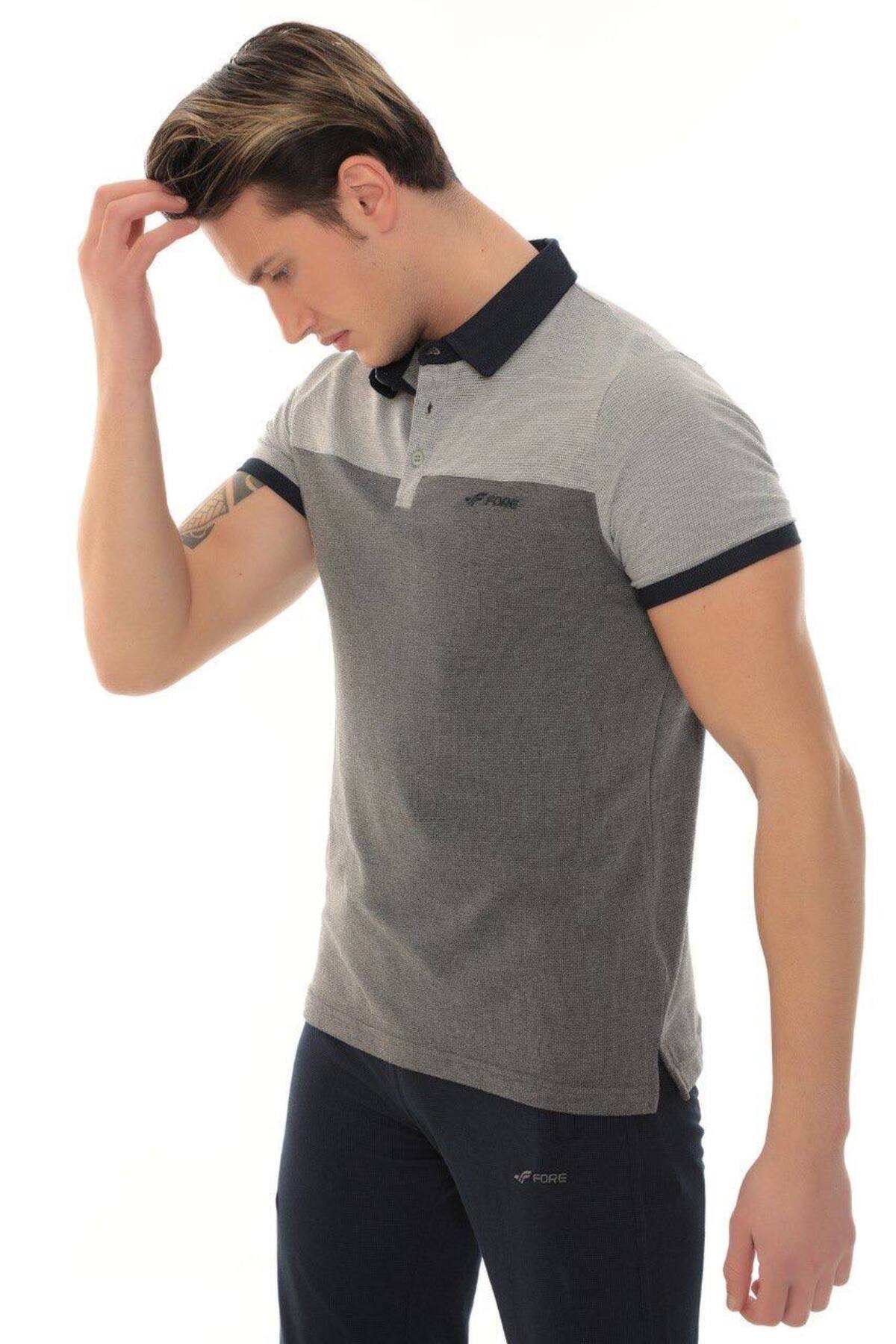 Erkek AntraMelanj Lacivert Polo Yaka T-shirt Takım