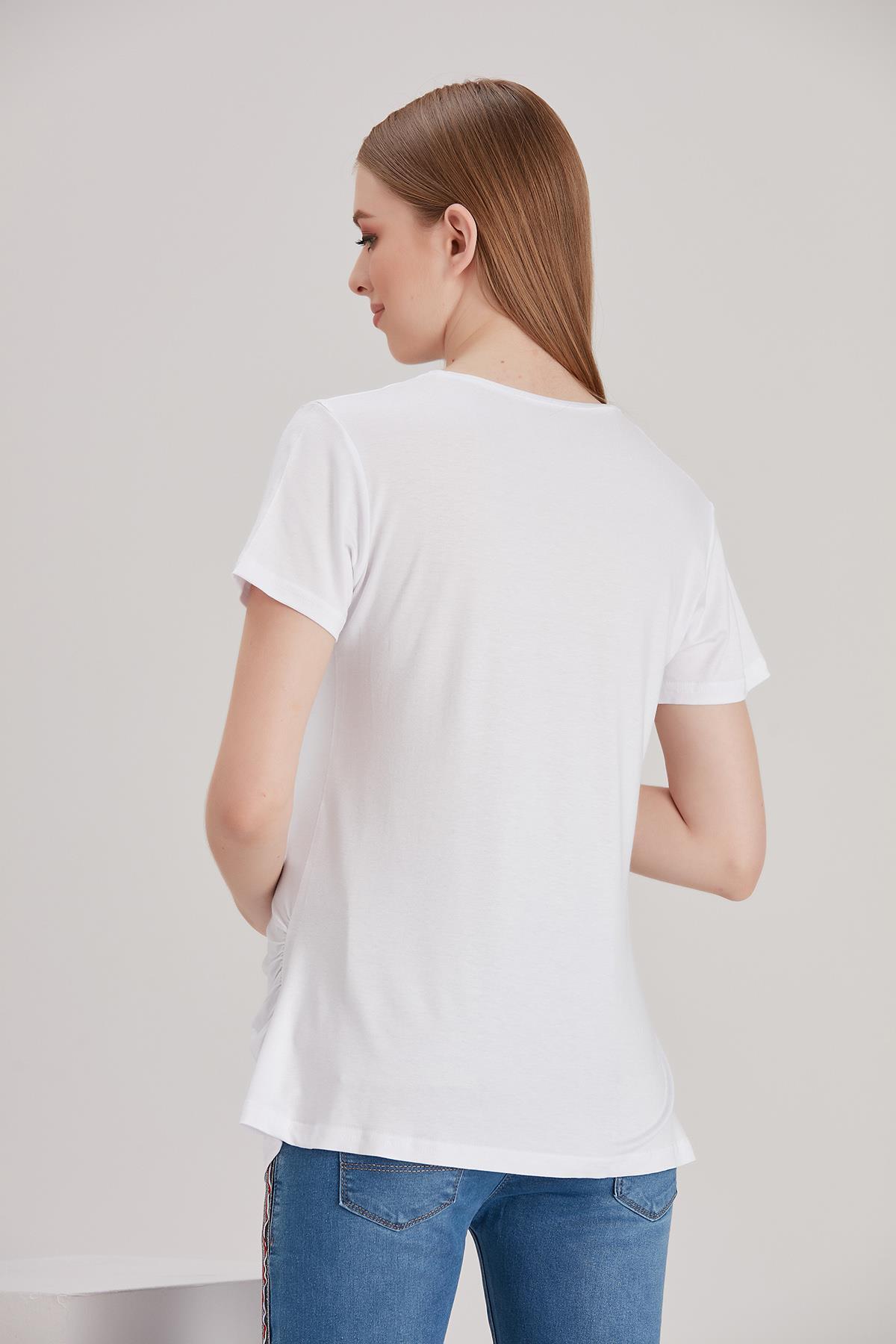 4490-kalpten Bakan Bebek Kısa Kol Viskon Hamile T-shirt