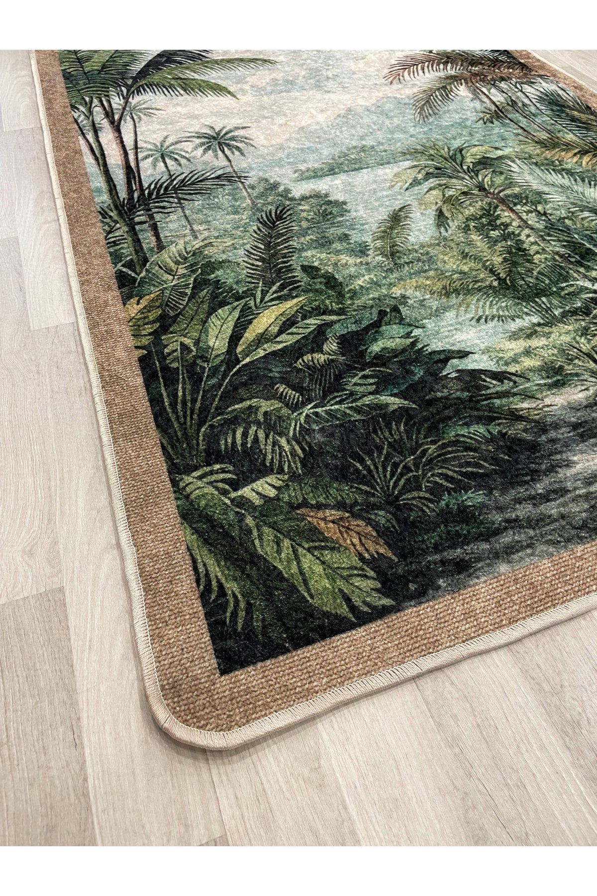 Tropikal Yağmur Ormanı Desenli Modern Lateks Taban Antre ve Balkon Halısı