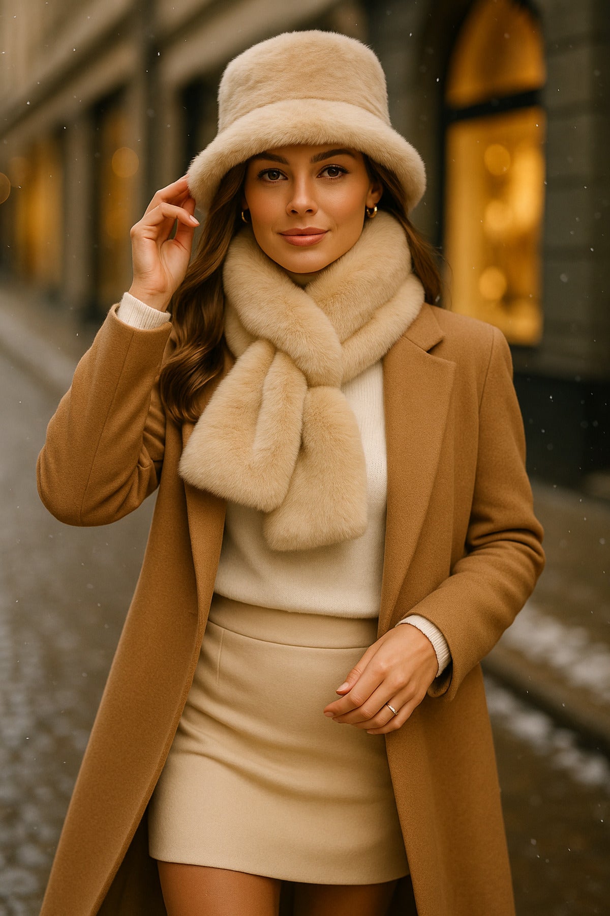 İthal Beyaz Peluş Eldiven Kulaklık Set