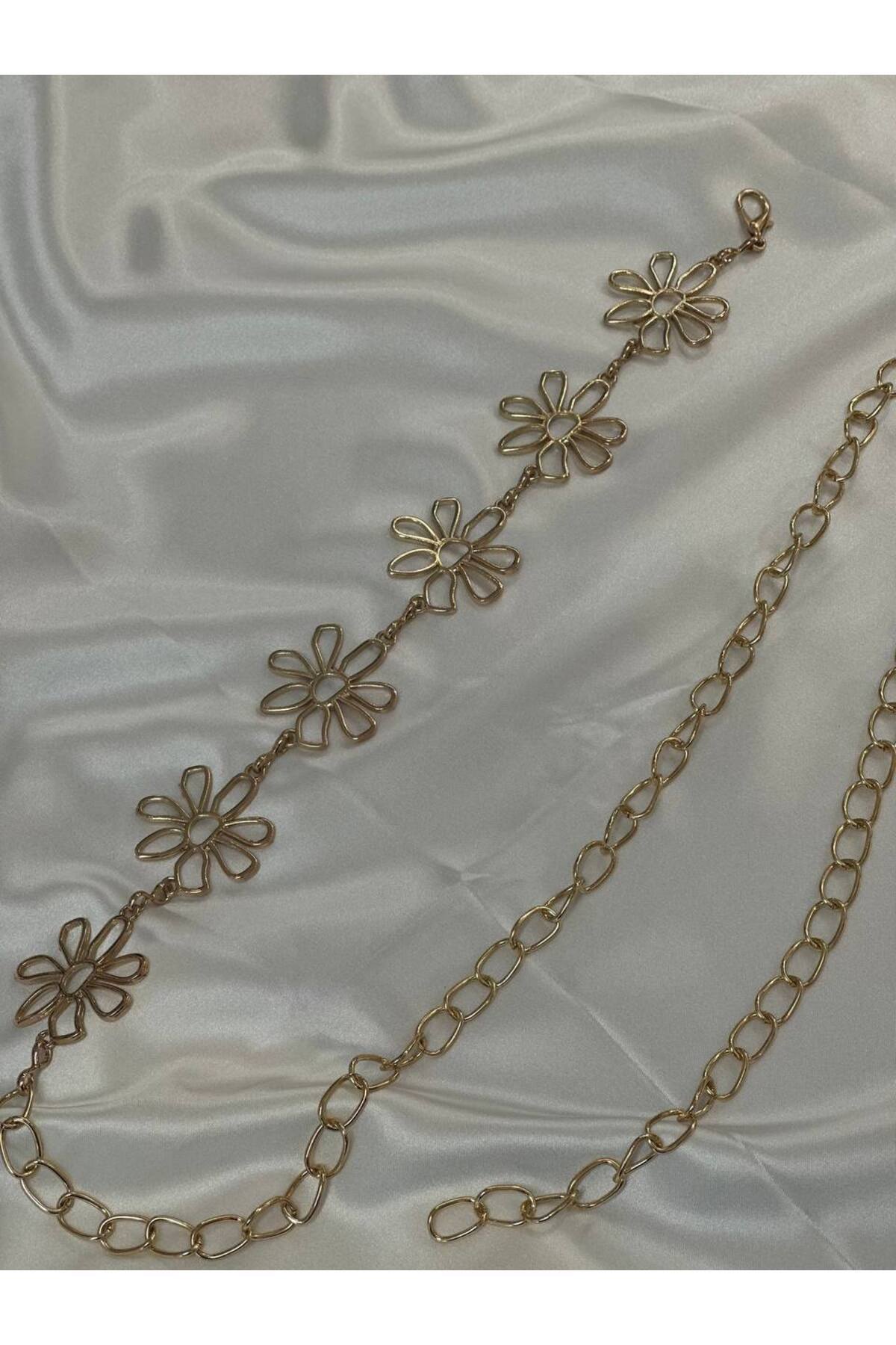 Papatya Gold Detaylı Kadın Bel Zinciri Bel Kemeri,Elbise Kemeri,Etek Kemeri,Pantolon Kemeri
