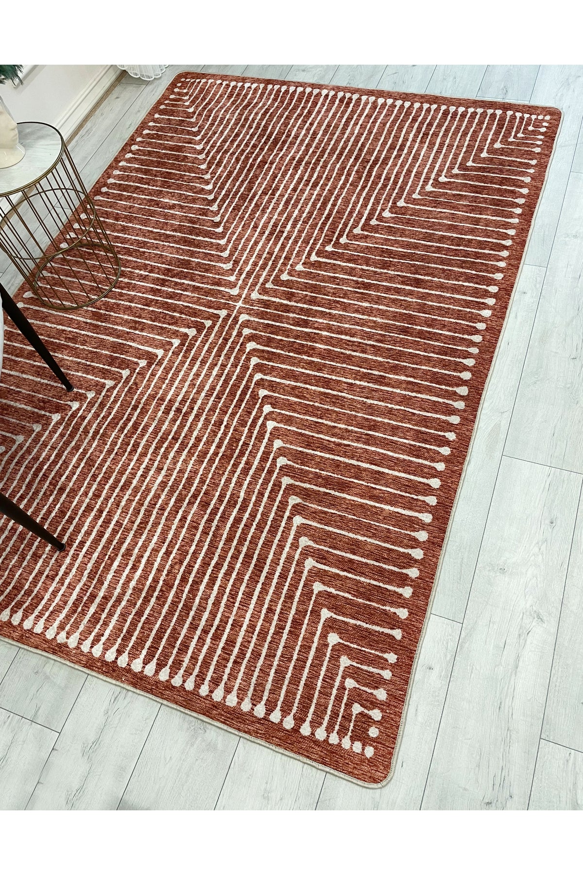Kiremit Renk Şönil Görünümlü Tasarım Yolluk Halı Mutfak Halısı