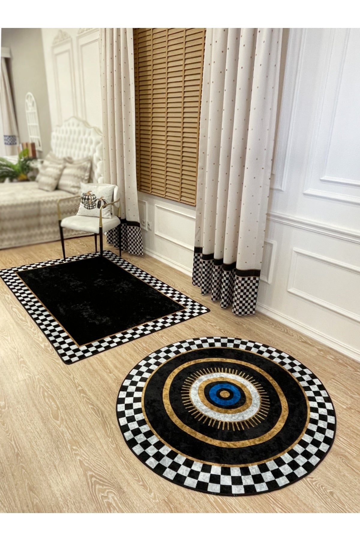 Damalı Desen Deri Taban Dekoratif Halı