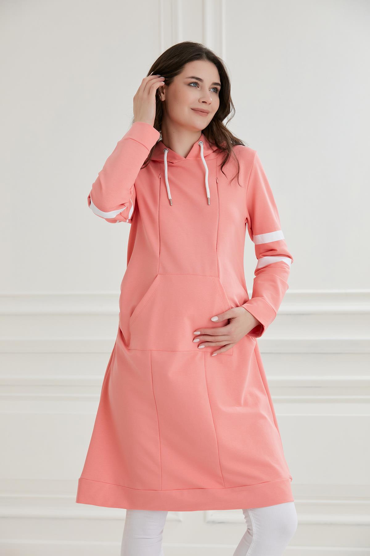 O7213-bant Çizgi Kol Emzirmeli Hamile Sweatshirt-tunik
