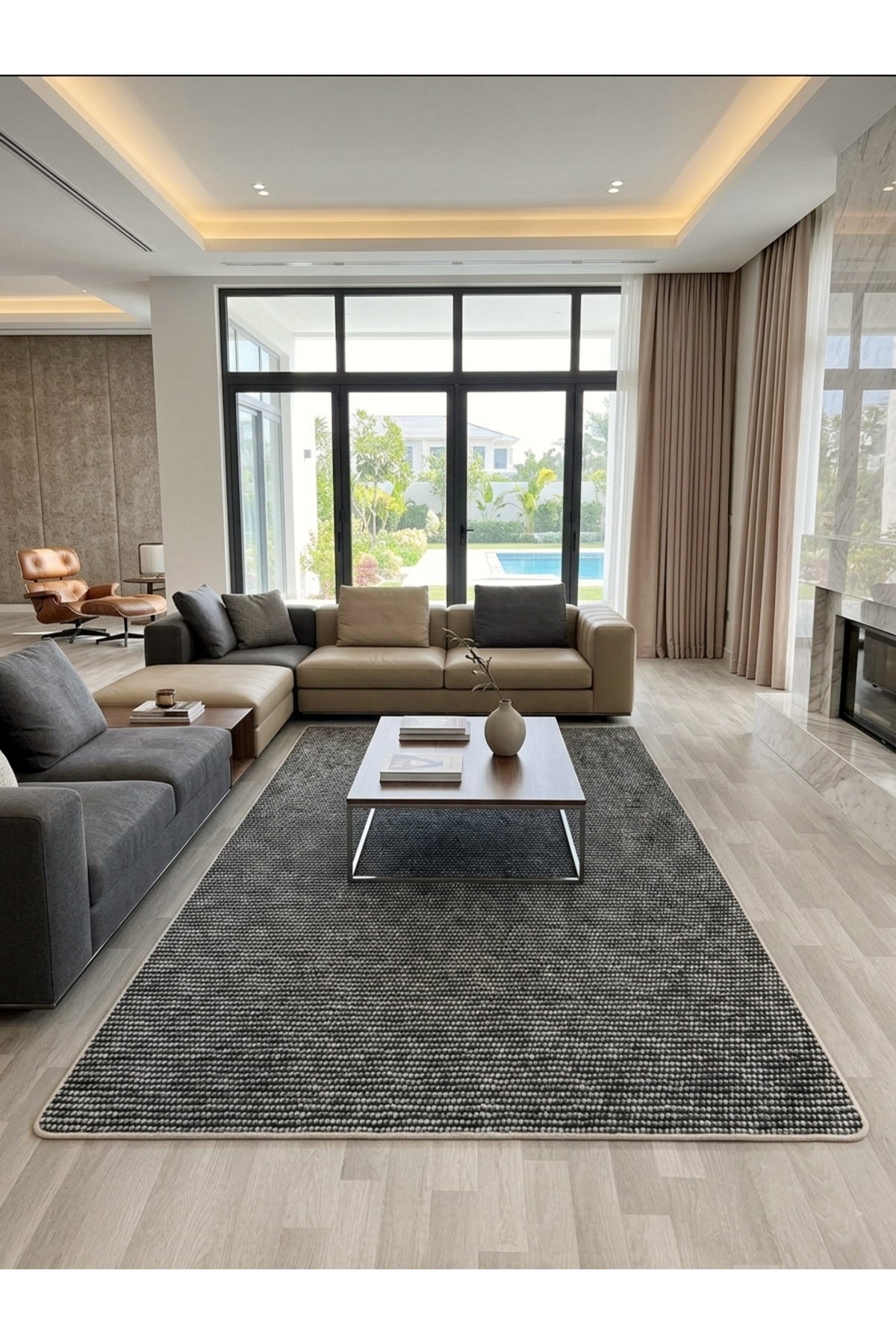 Modern Siyah Renk Lateks Taban Salon ve Yolluk Antre Halı